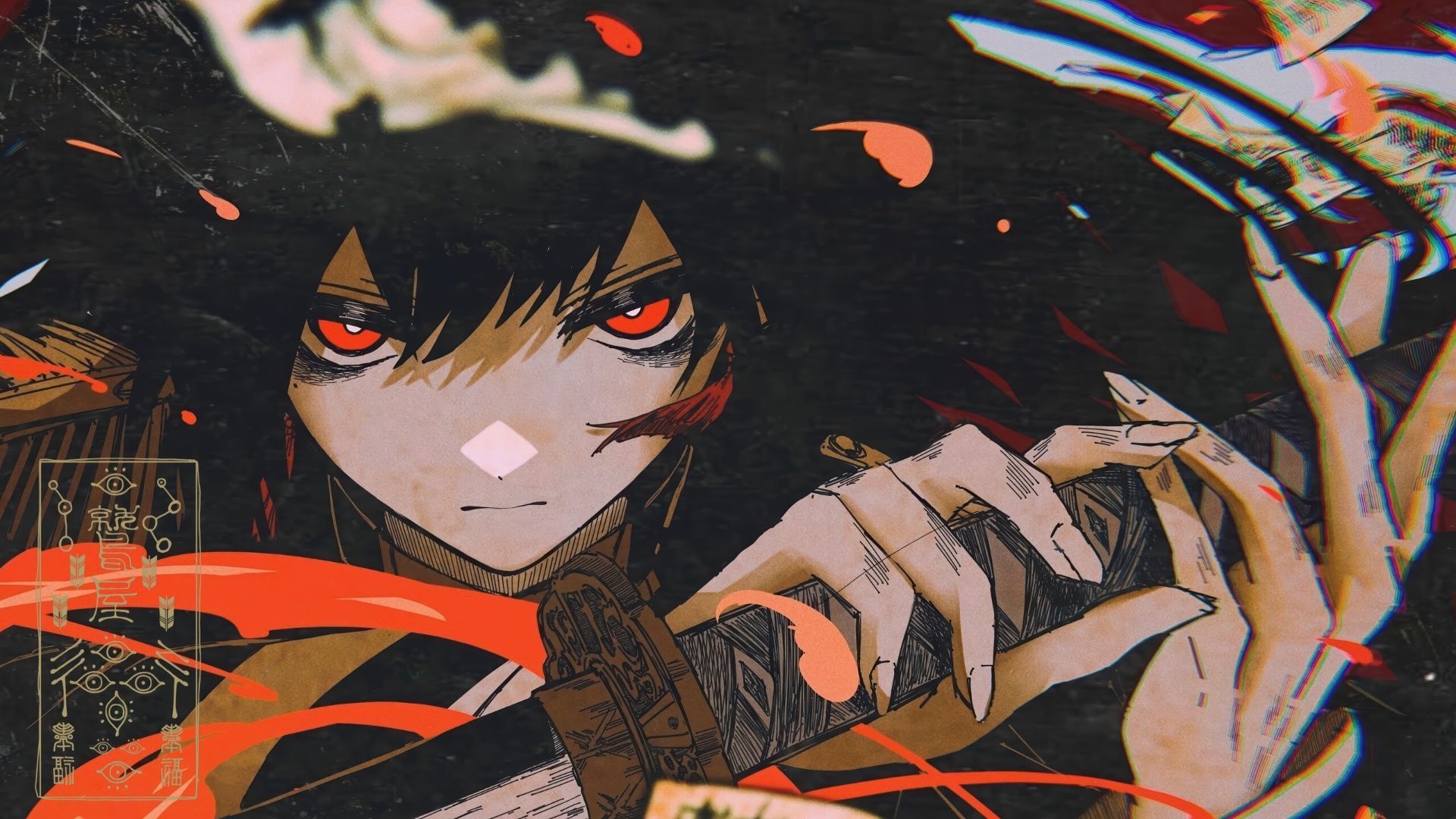 1920x1080 Striking Samurai Girl with Intense Red Eyes