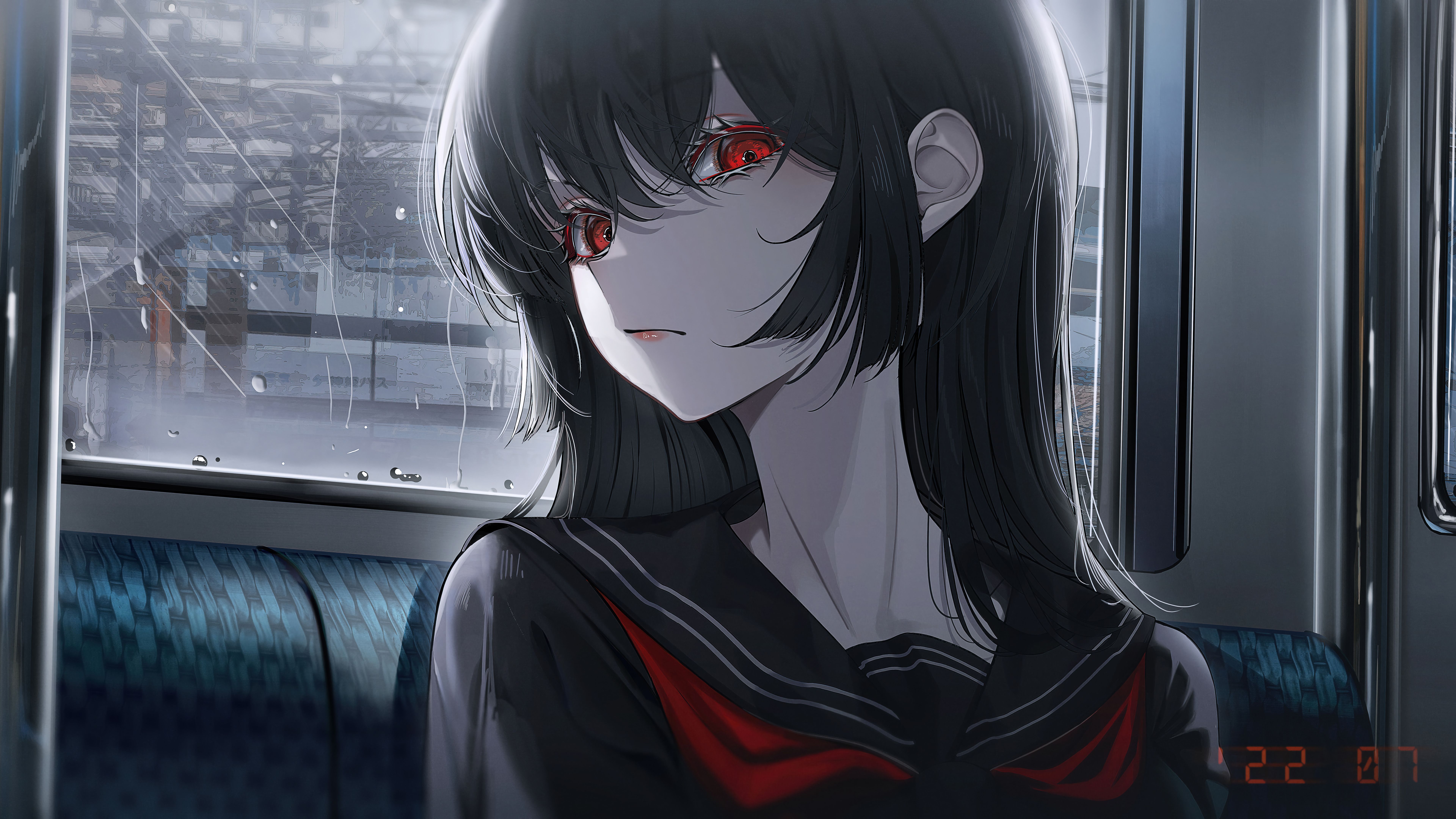 7680x4320 Red Eye Girl Wallpaper
