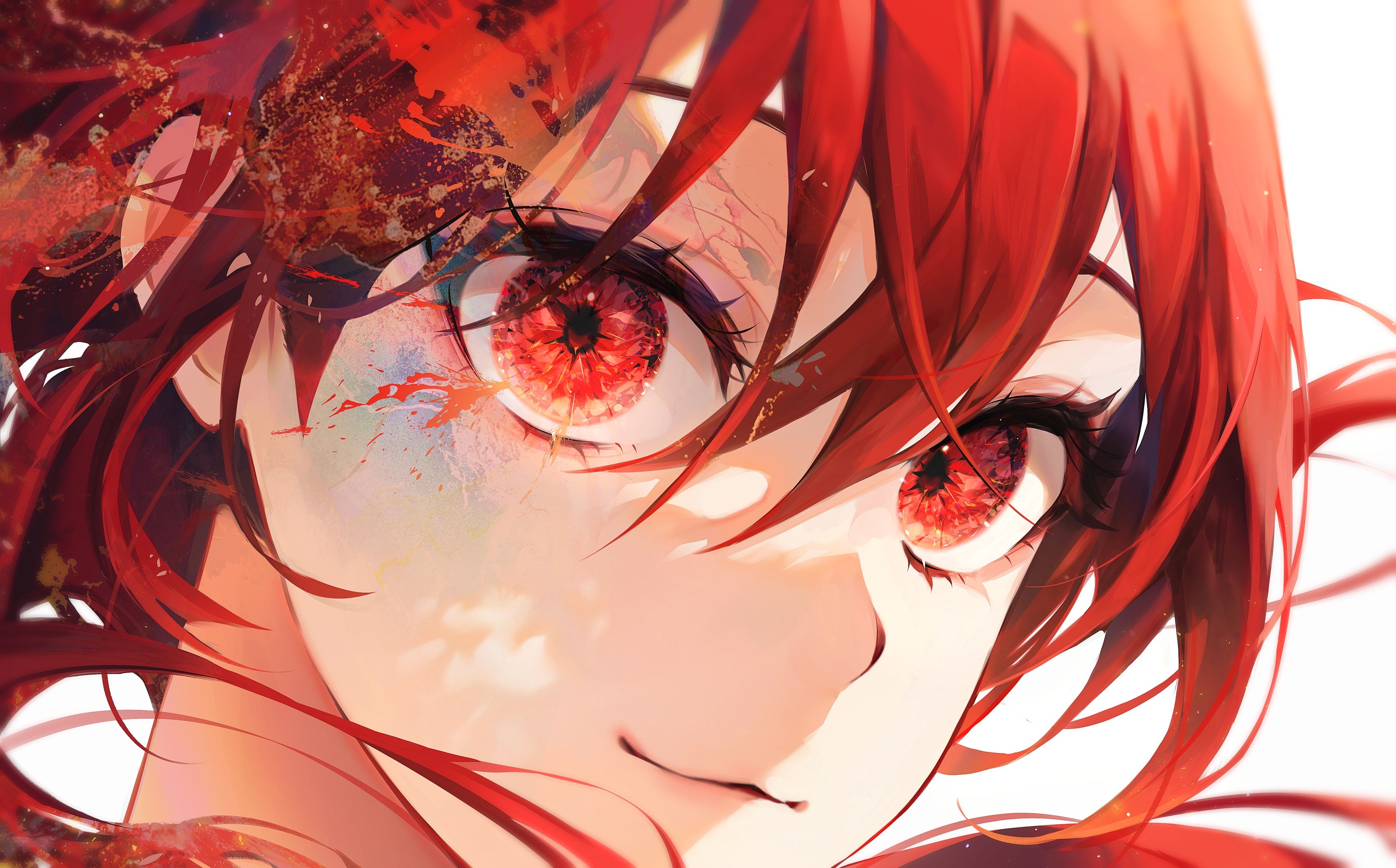 3500x2178 redhead, red eyes, anime, anime girls, closeupx2178 Wallpaper