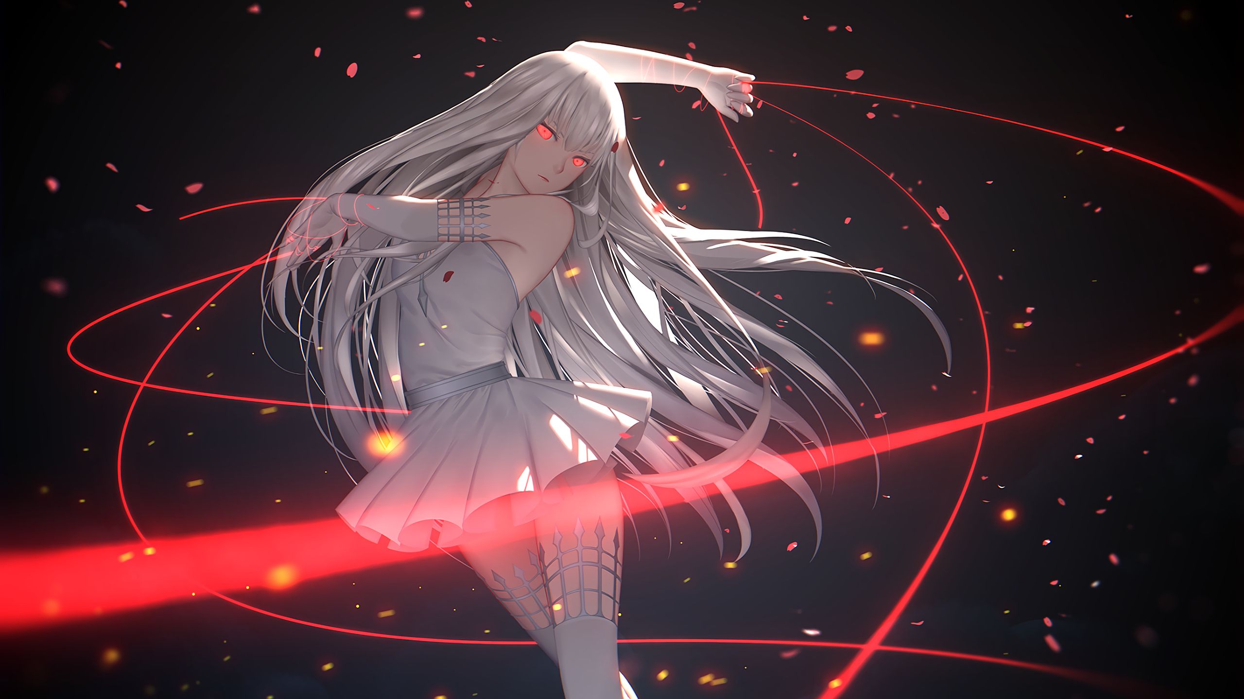 2560x1440 Anime Girl White Hair Red Eyes Wallpaper