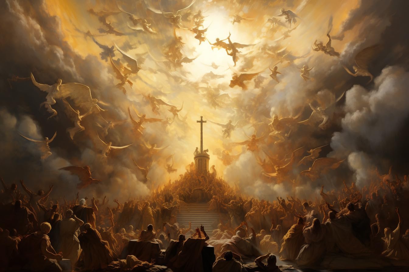 1344x896 Renaissance Themed Oil Painting Wallpaper, The Cross and The Angels Sround it Gloomy Mural Art for Home & Office Decoration, Peel and Stick (Textile Vinyl, 138''Wx104''H) : Tools & Home Improvement