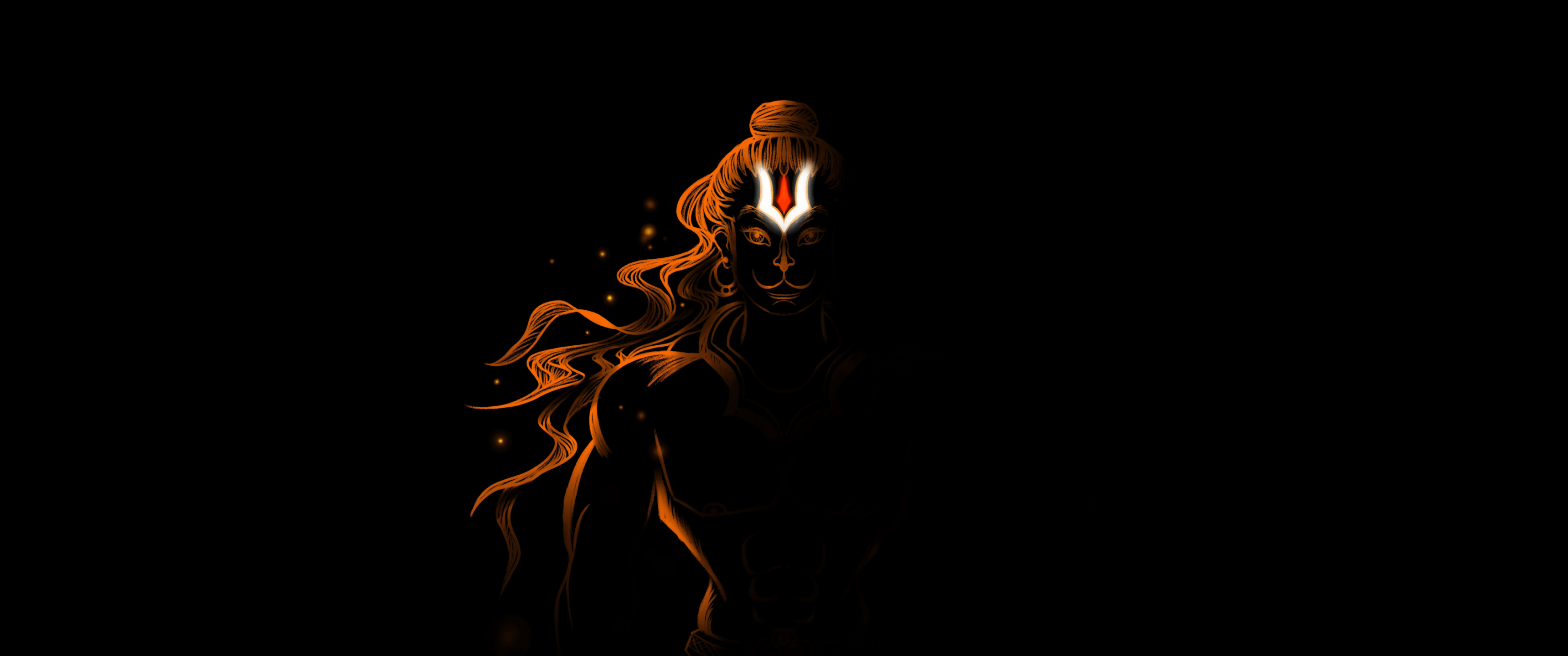 3440x1440 Lord Hanuman Wallpaper 4K, Black background, Hindu God