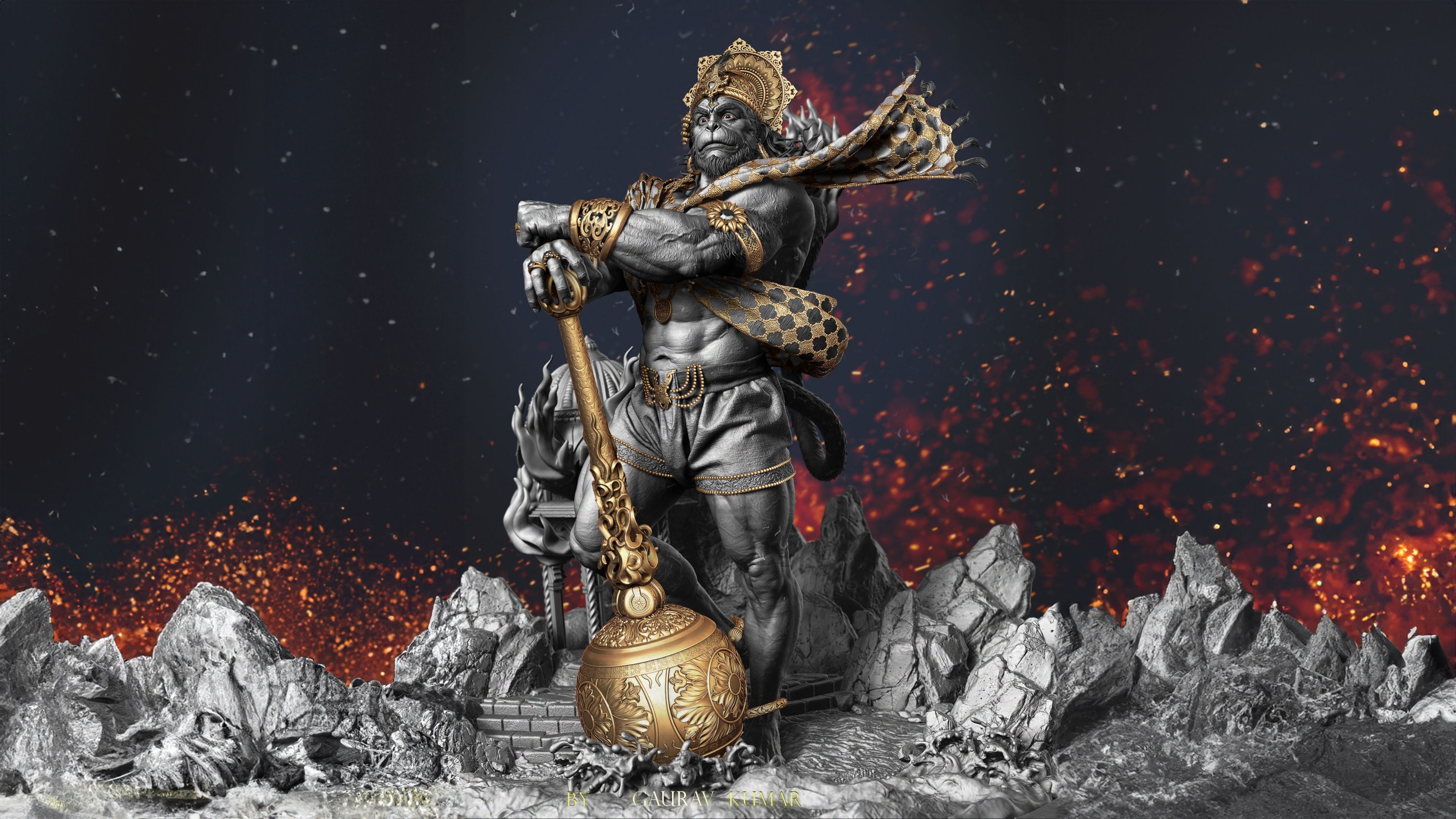 3840x2160 Lord Hanuman Wallpaper 4K, Digital Art, 5K, Anjaneya