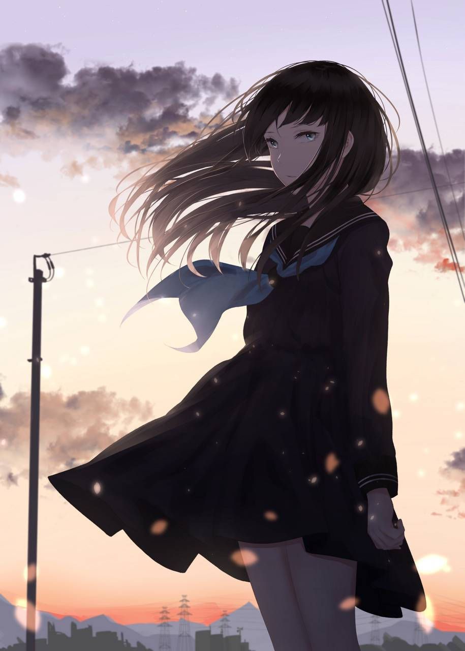 915x1280 Download Depressed Anime Girl Student Wallpaper