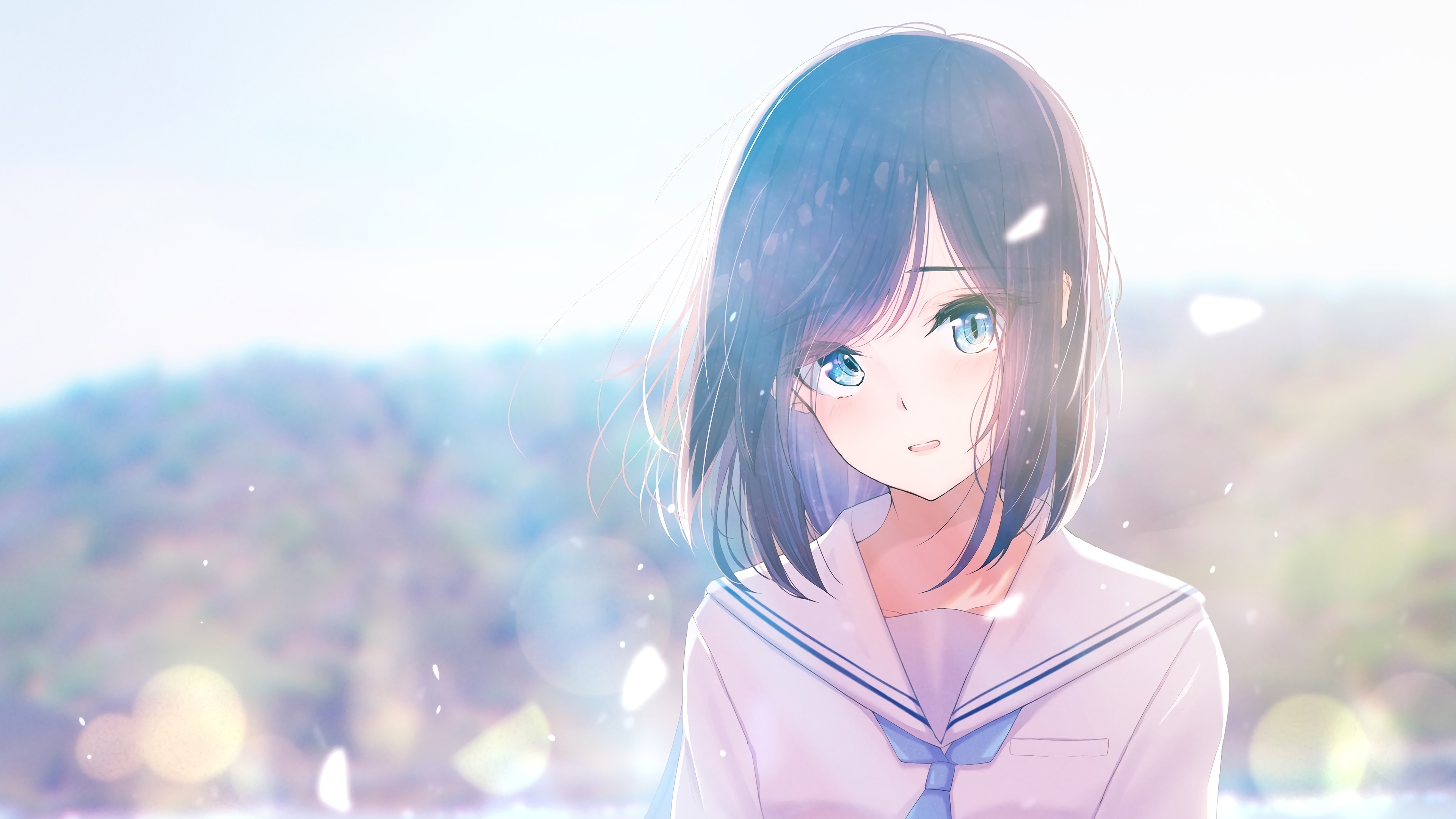 3840x2160 Wallpaper anime, uniform, anime, blurred background, sunlight, sunlight, student, cute girl for mobile and desktop, section сёдзё, resolution 3840x2160