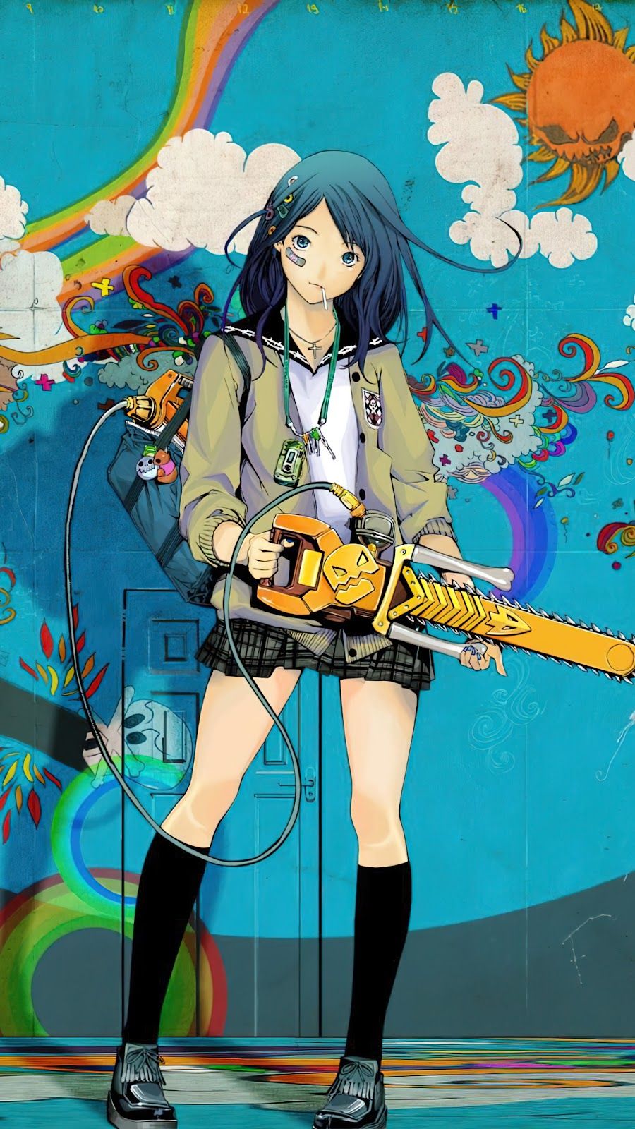 900x1600 Student Anime Girl Grafitti Wall Art 4K Mobile Wallpaper Mobile Walls