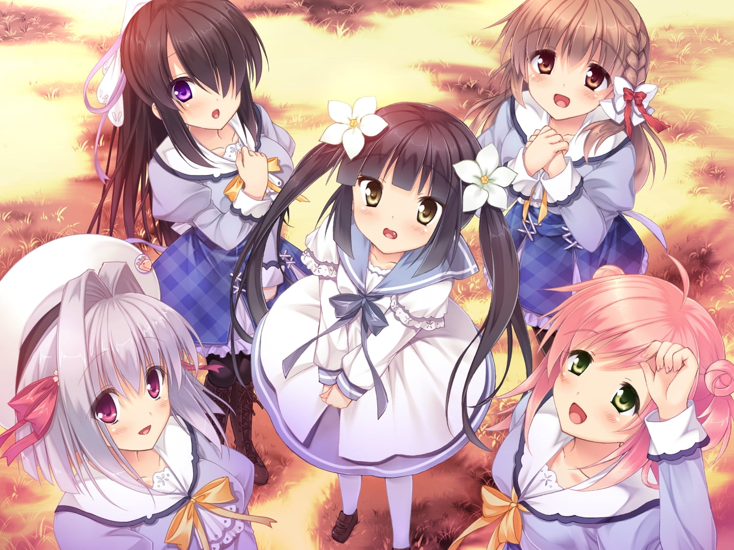 1500x1125 Five female anime student characters digital wallpaper HD wallpaper