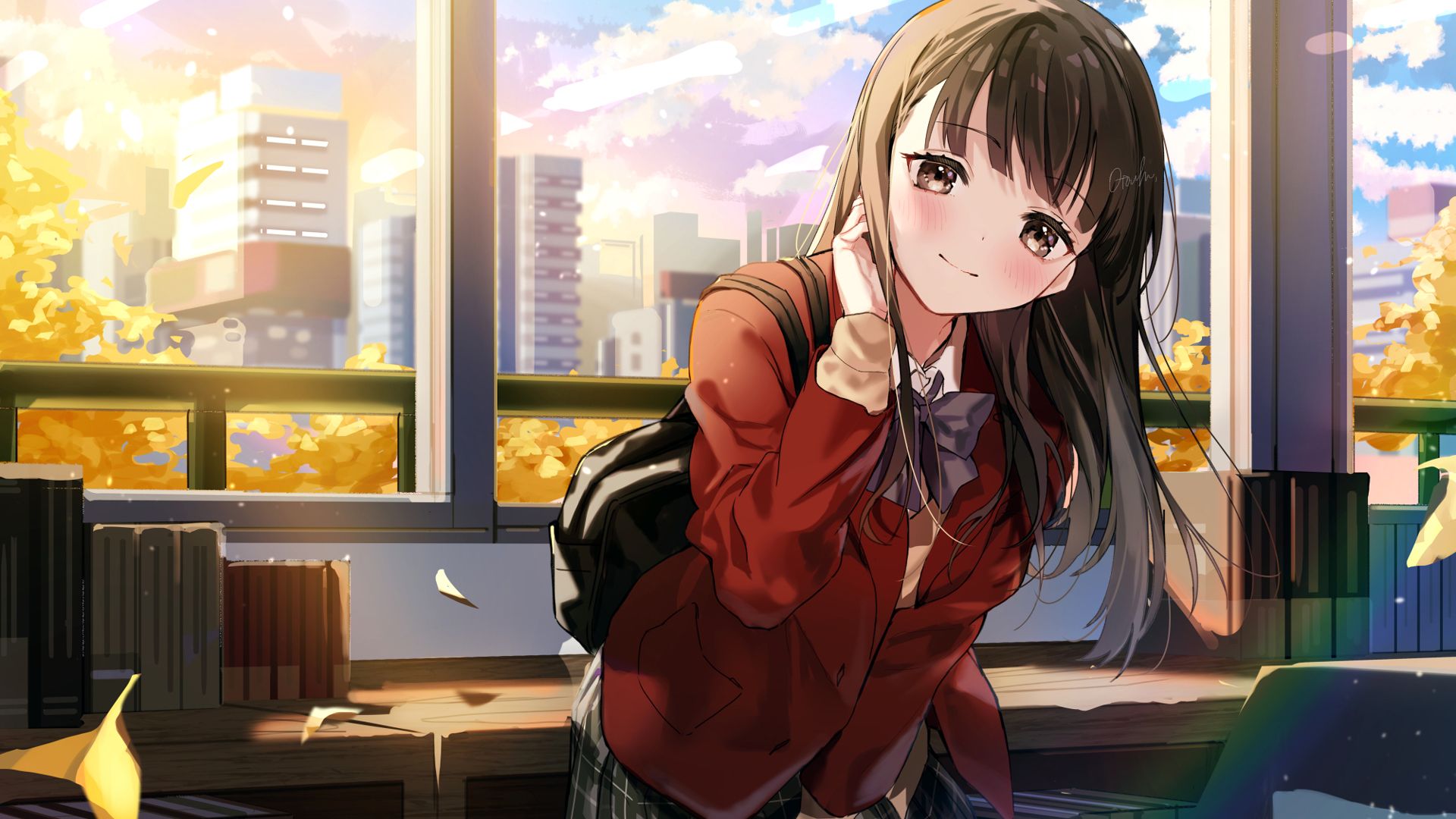 1920x1080 Anime Girl Is Wearing Brown Uniform Dress HD Anime Girl Wallpaper