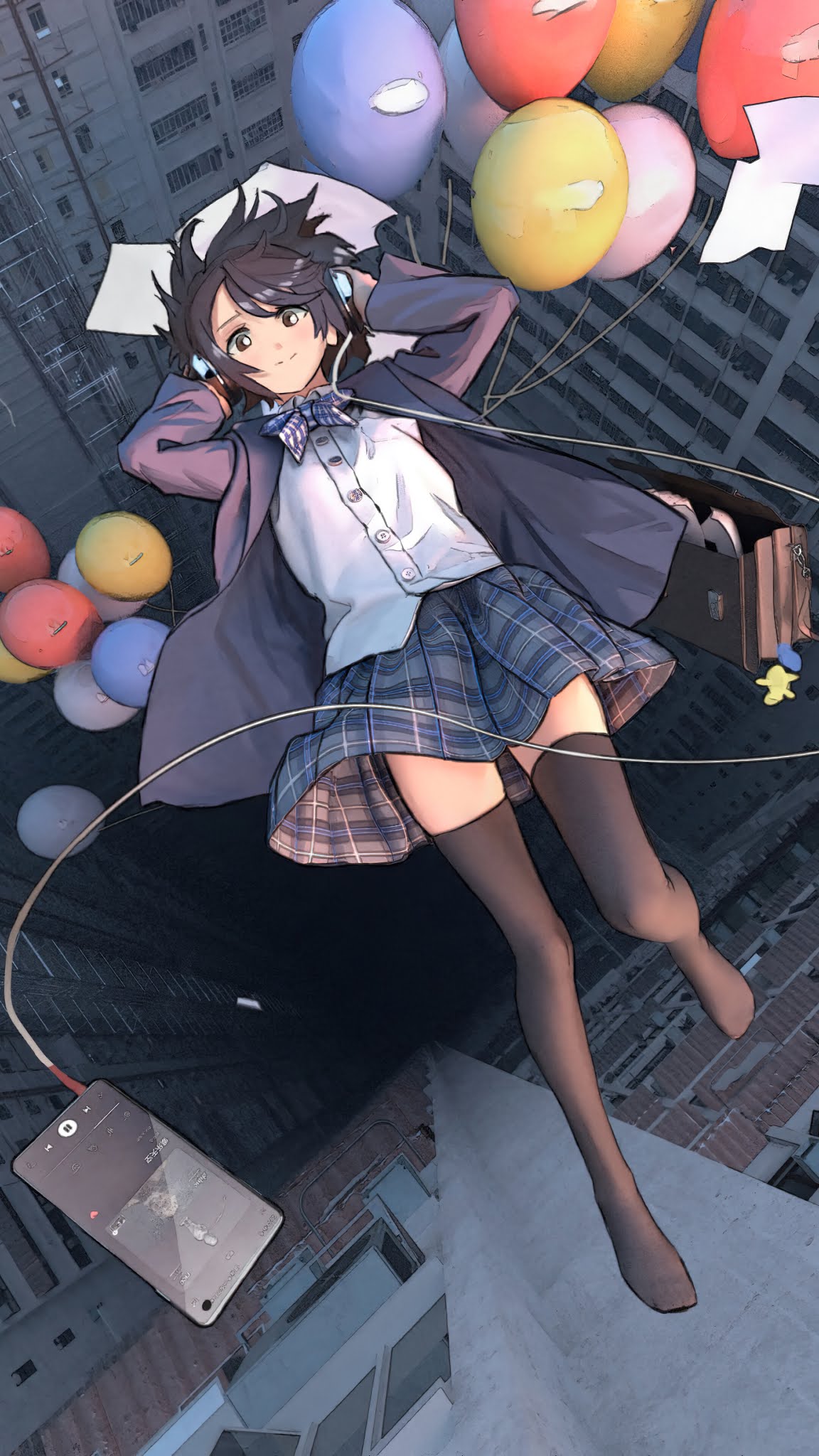 1152x2048 Anime Girl Falling Balloons Student School Uniform Mobile Wallpaper Mobile Walls