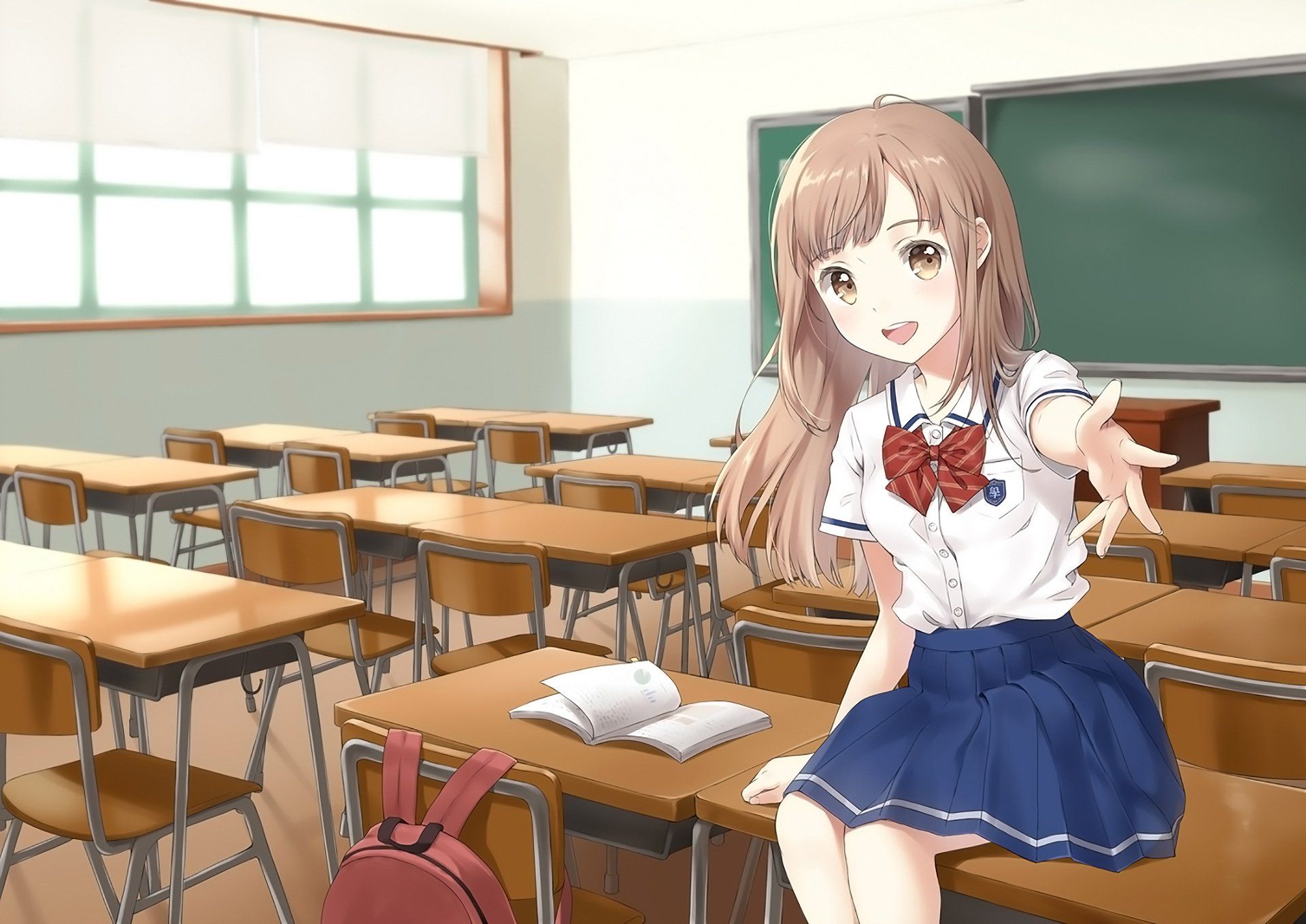 1920x1358 Download Classroom School Uniform Schoolgirl Anime Original HD Wallpaper