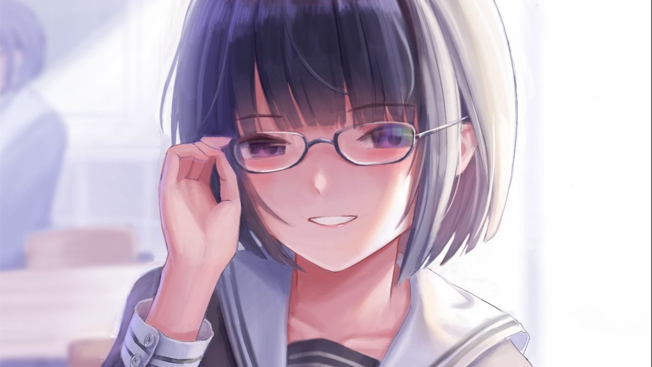1280x720 Wallpaper girl, smile, glasses, student, anime hd, picture, image