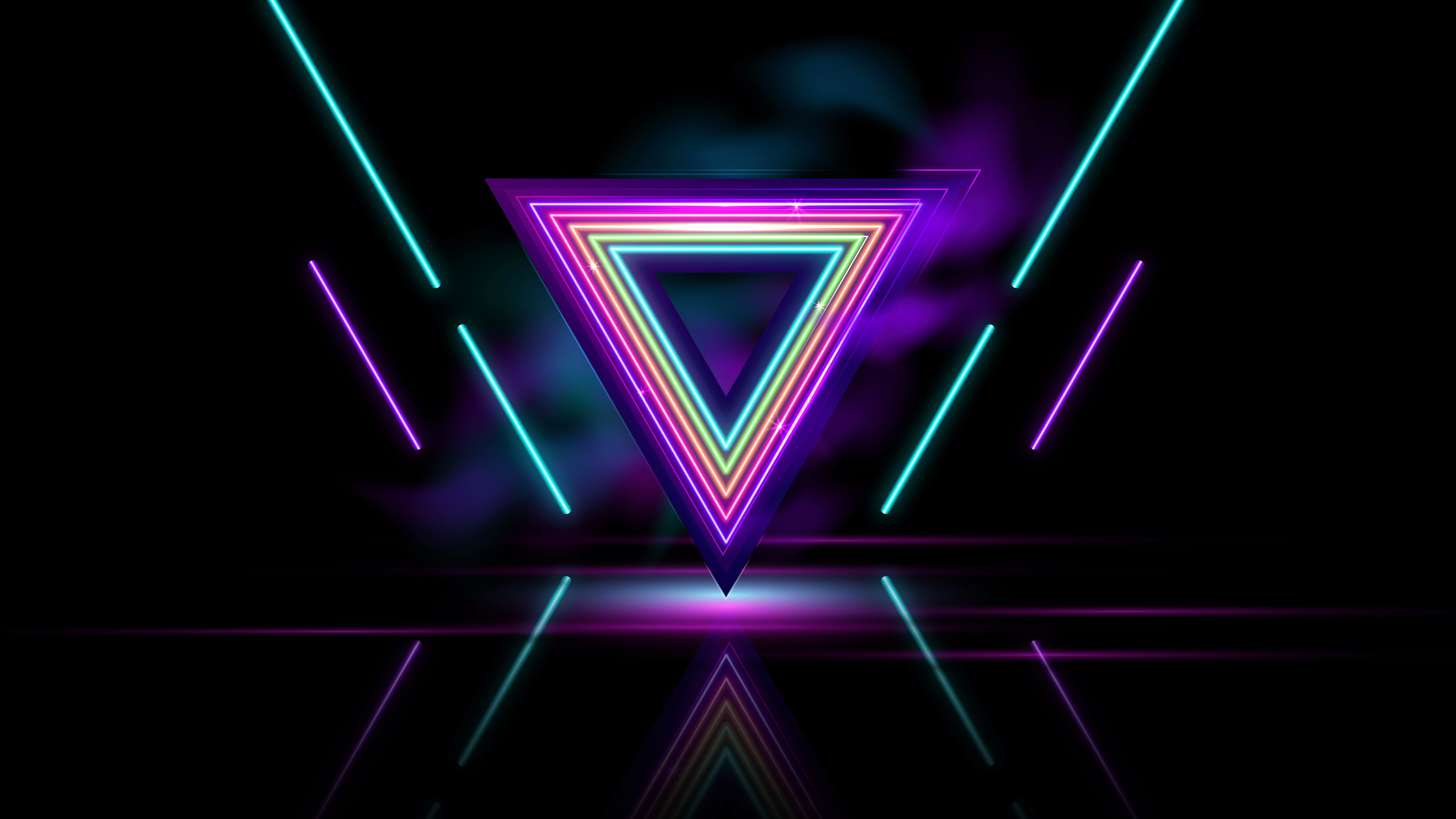 7680x4320 Triangles Wallpaper 4K, Neon colors, Neon glow