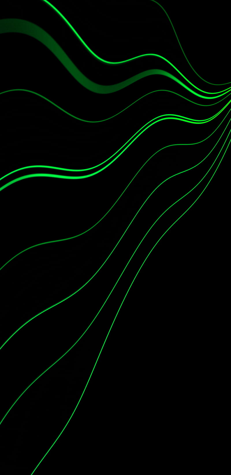 800x1644 Lines, wavy, green, black, glow, HD phone wallpaper