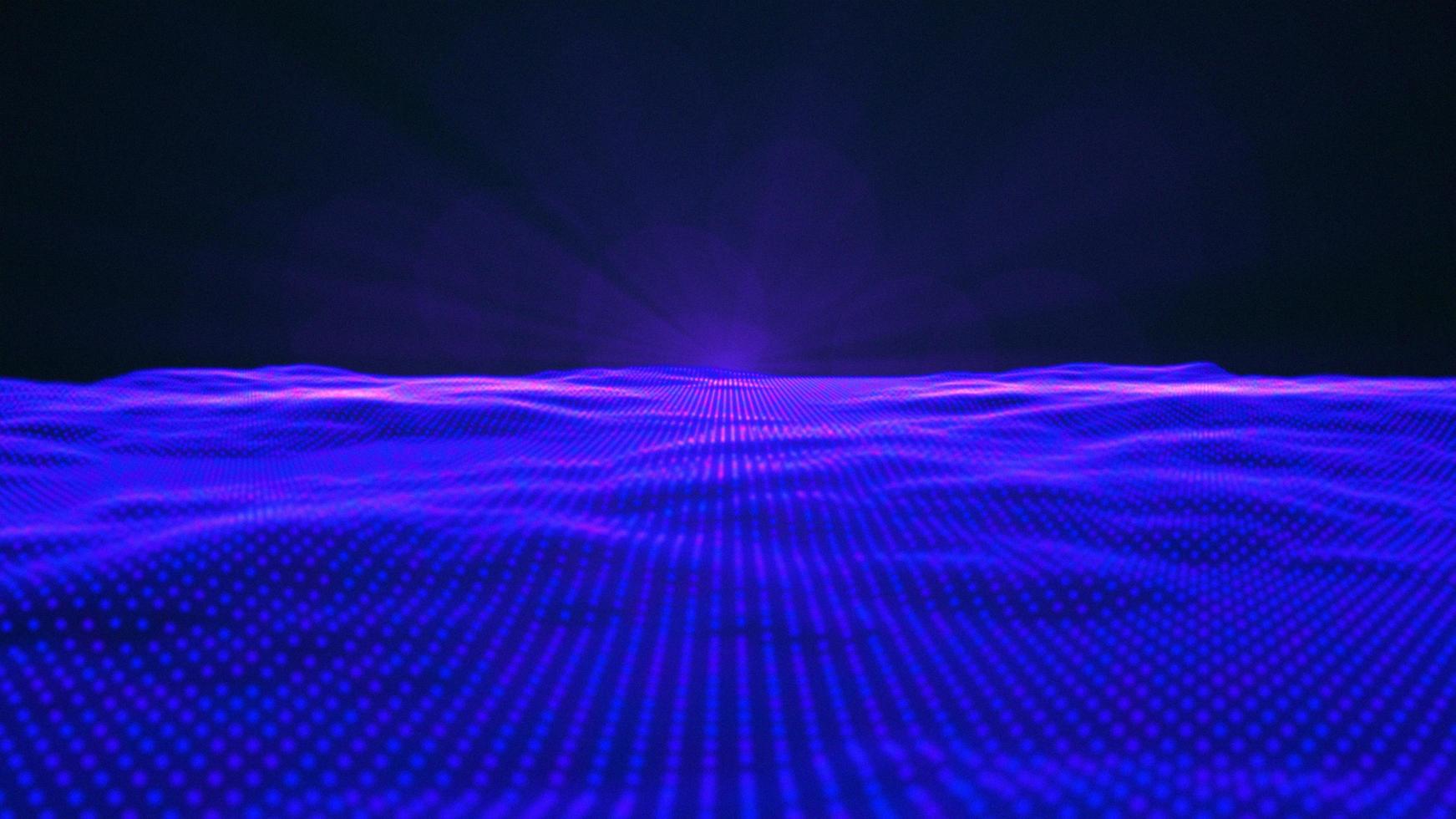 1743x980 Blue virtual reality animation glowing luminance laser background, abstract technology horizontal line purple light glow, galaxy geometric internet 80s style wallpaper