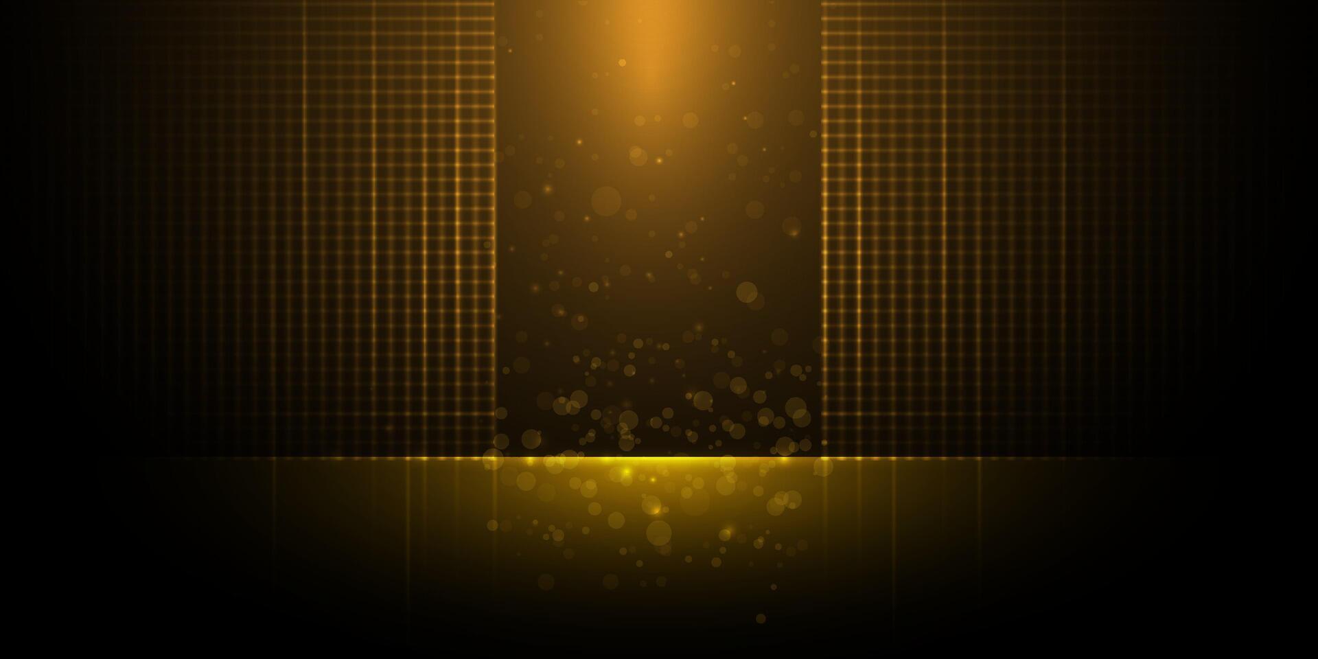 1920x960 Abstract glitter gold luxury background. Element with gold light glow effect, bokeh and glowing dot particle on black gradient color. Modern graphic design for wallpaper background