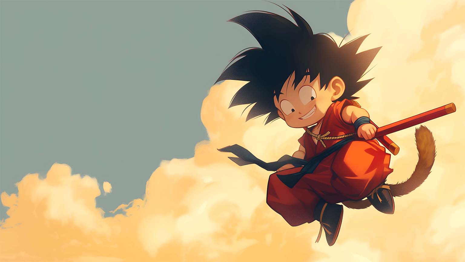 1536x864 Chibi Goku Nimbus Cloud Dragon Ball Desktop Wallpaper 4K & HD