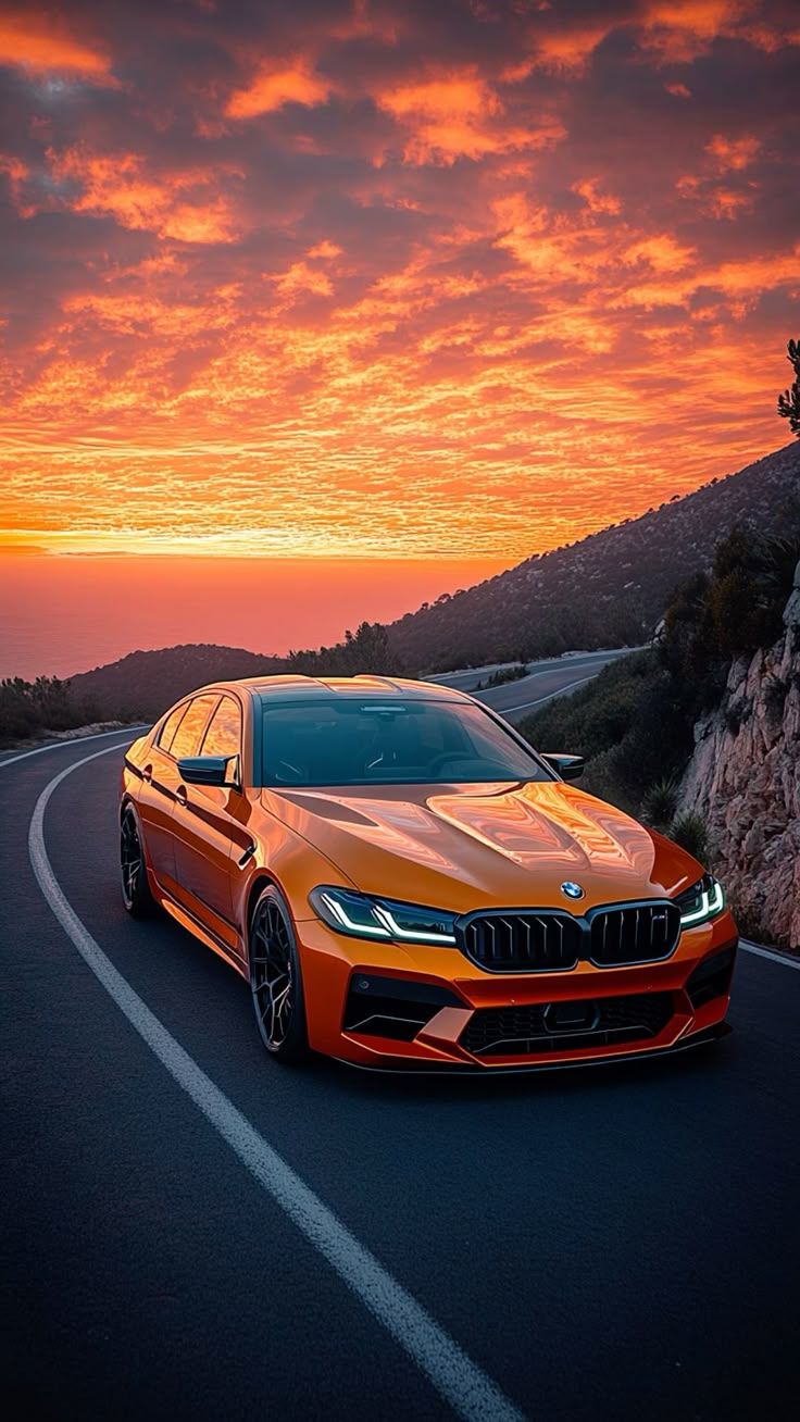 736x1308 bmw m5 cs cruising at sunset wallpaper 4K quality