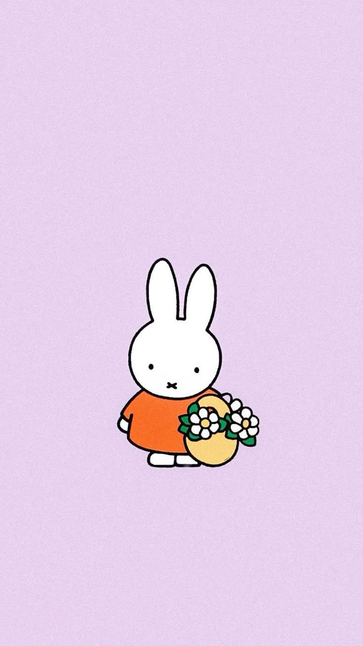 736x1308 cute miffy lockscreen wallpaper bunny lilac purple aesthetic flowers nostalgic iphone spring summer
