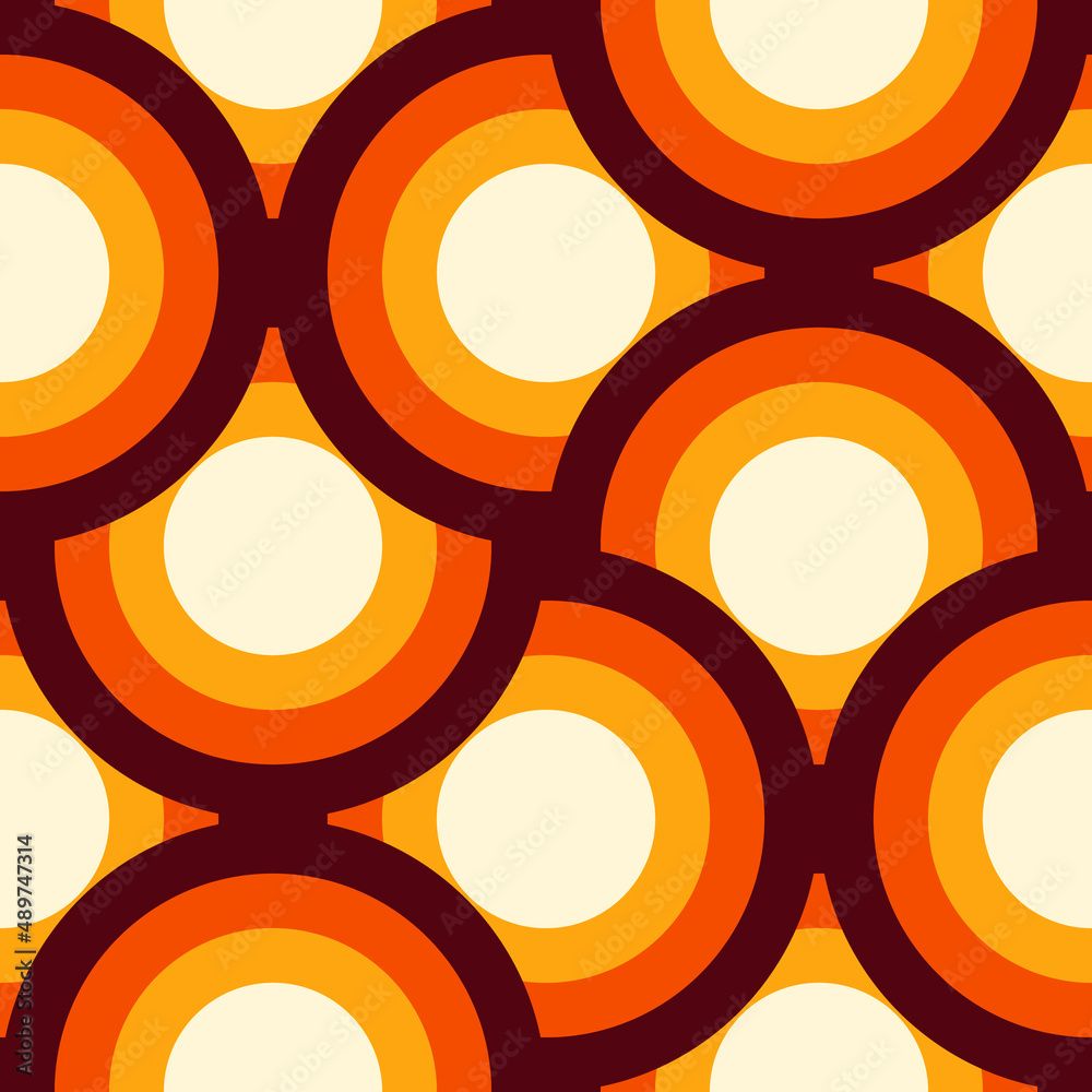 1000x1000 70s retro style seamless pattern with circles. Vintage wallpaper. Abstract vector design. Stock Vector