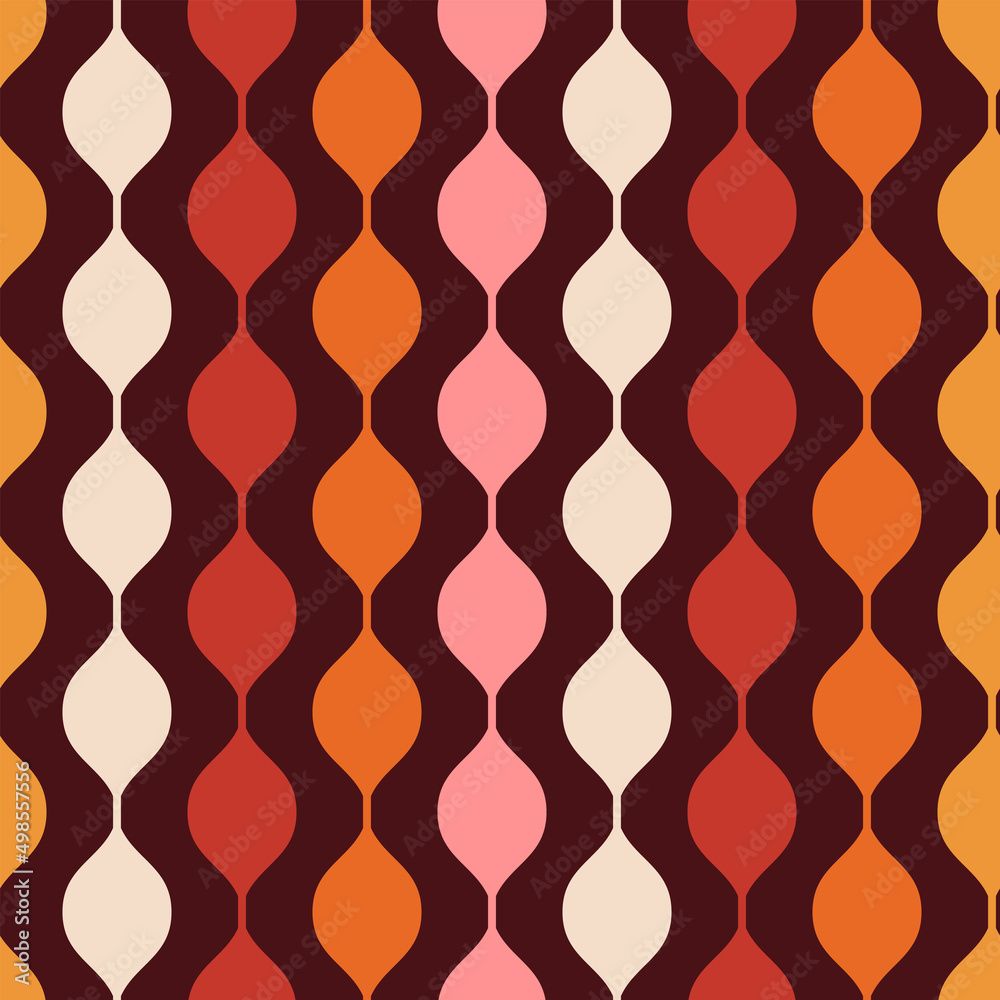 1000x1000 Groovy retro background. Vintage multicolored seamless pattern. 60s, 70s style nostalgic vector wallpaper print Stock Vector