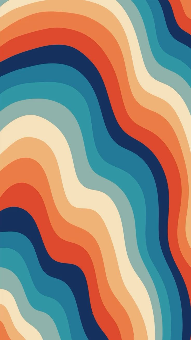 736x1308 Retro Wavy Lines, 70s, Orange and Blue, Phone Wallpaper