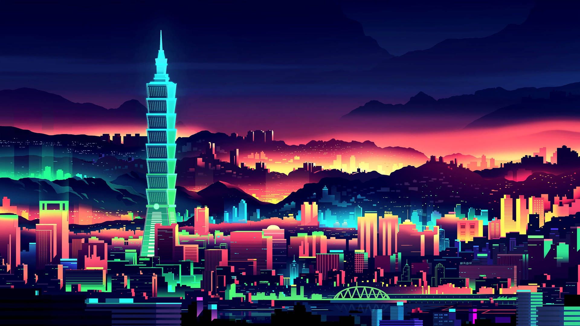 1920x1080 Download Vector Art Retro City Wallpaper