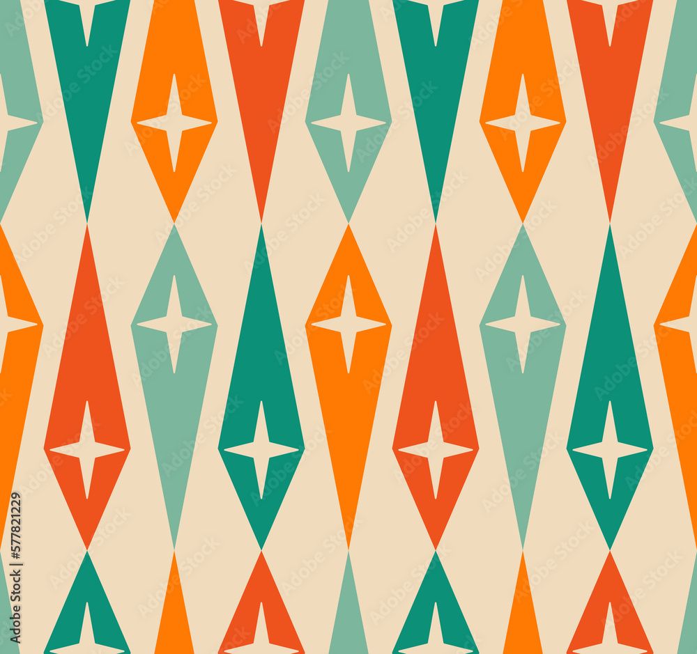 1000x939 Abstract geometric background, modern seamless pattern, retro style creative ornament, colorful vector wallpaper, wrapping paper, 1950s, 1960s, 1970s fashion style, template, layout for design Stock Vector