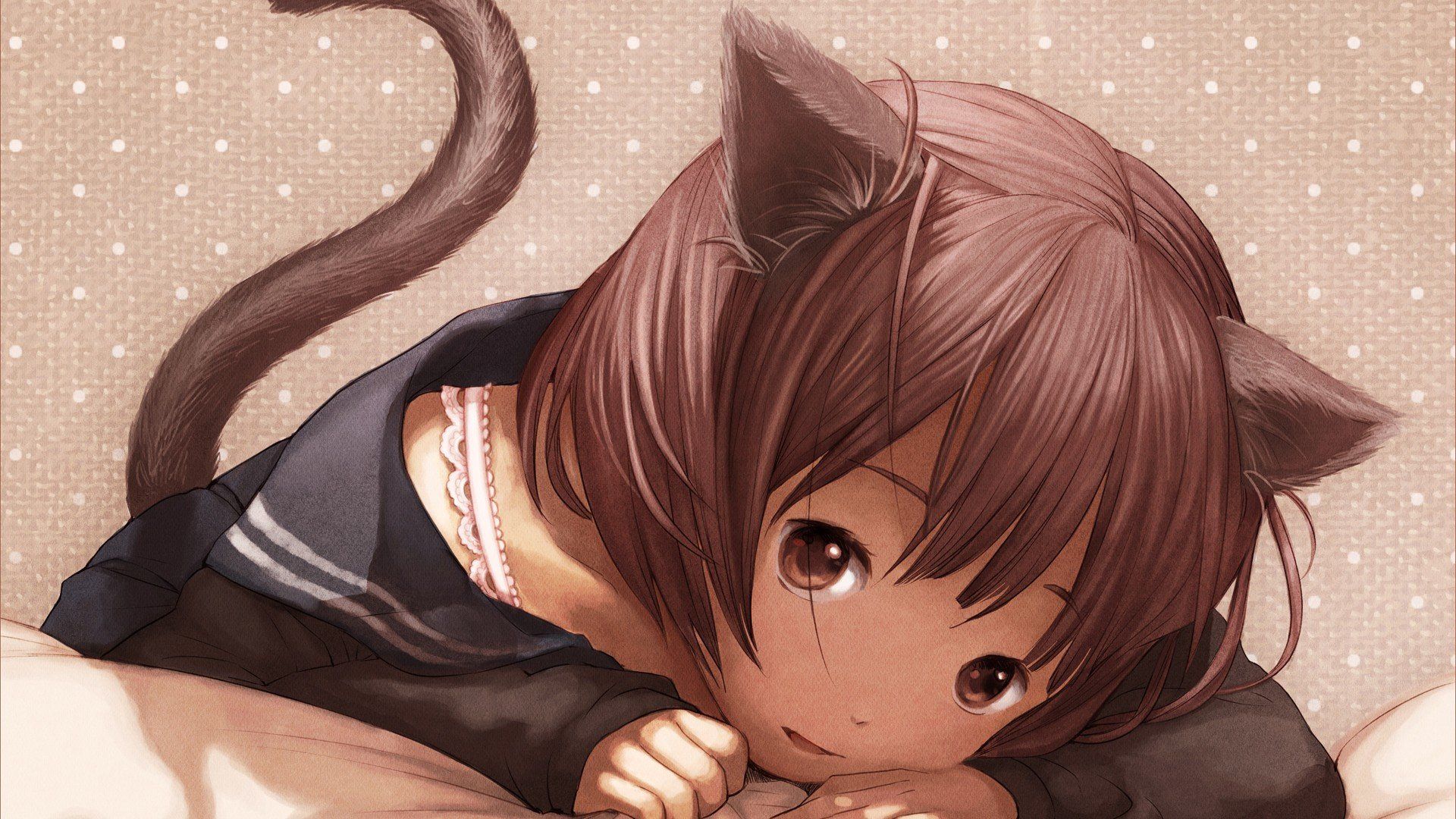 1920x1080 HD Wallpaper of an Adorable Anime Cat Girl