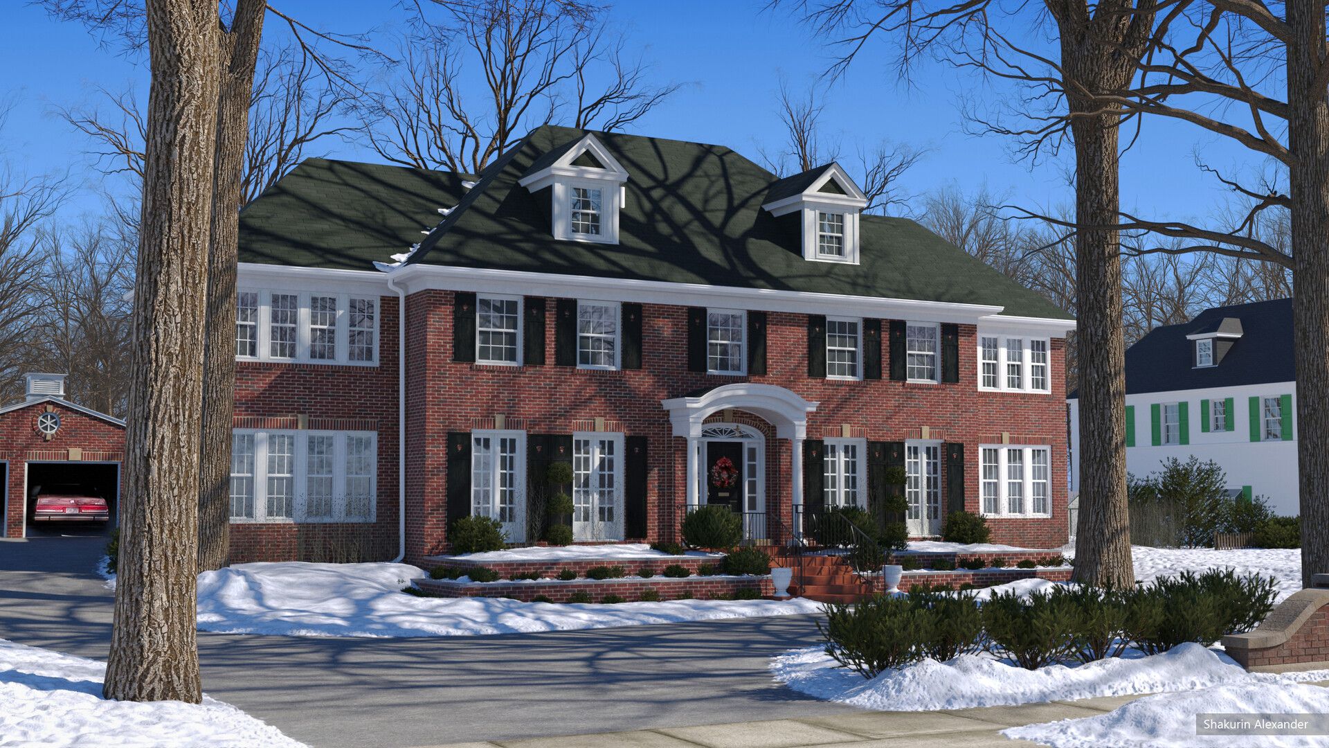 1920x1080 Alexander Shakurin Home Alone house winter render