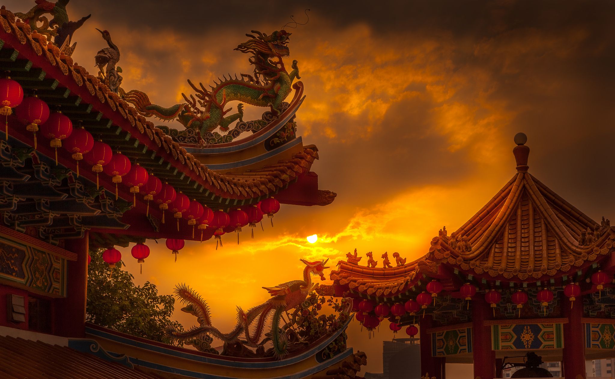2048x1262 Download Malaysia Pagoda Temple Photography Sunset HD Wallpaper