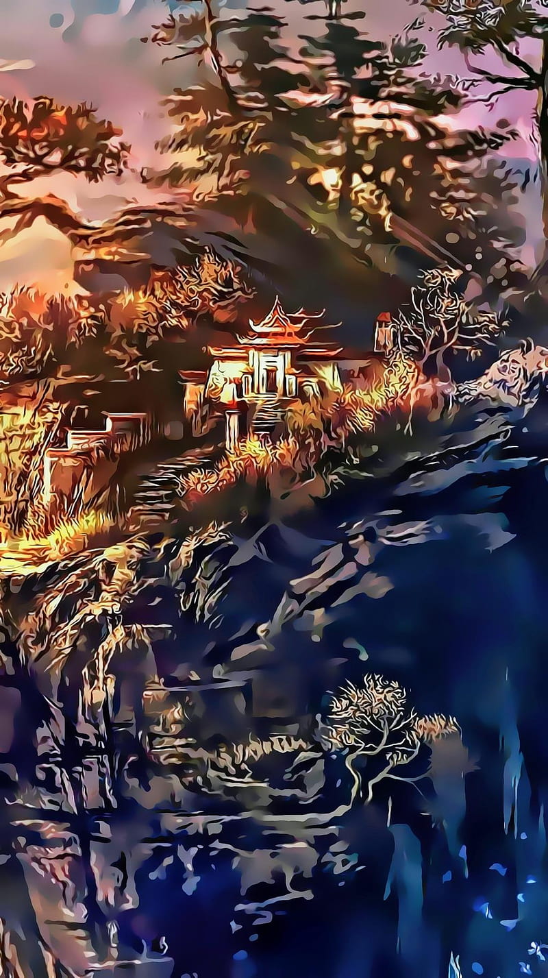800x1427 Monastery, u, sunlight, world, painting, temple, chinese temple, HD phone wallpaper