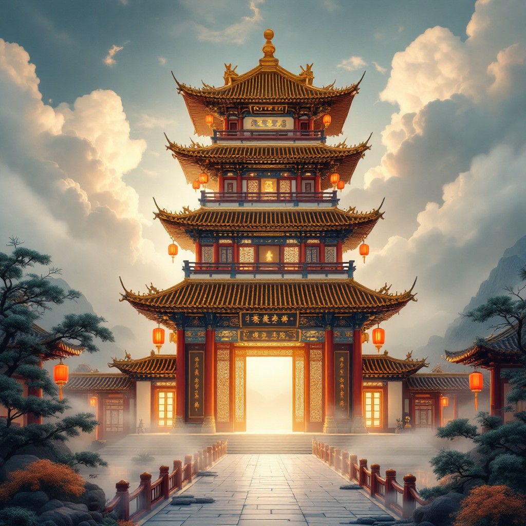 1024x1024 Free Historic Chinese Temple Image, Autumn, Architecture