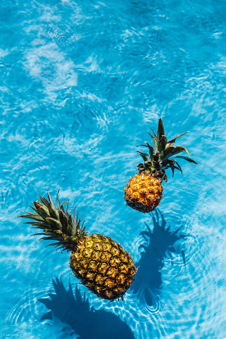 910x1365 pineapple, swimming, pool, day, summer, water, copyspace, fruits