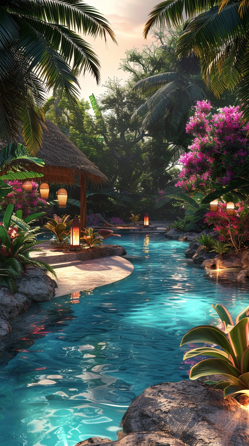 816x1456 Free Tropical Pool Oasis Image, Tropical, Garden