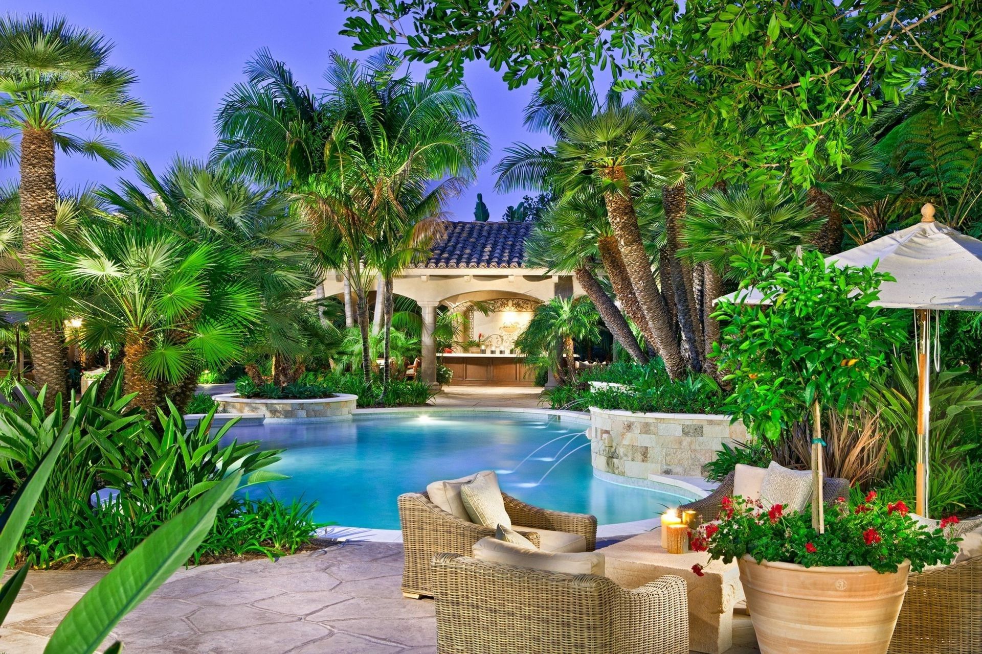 1920x1280 Tropical resort relaxing by the pool for your phone