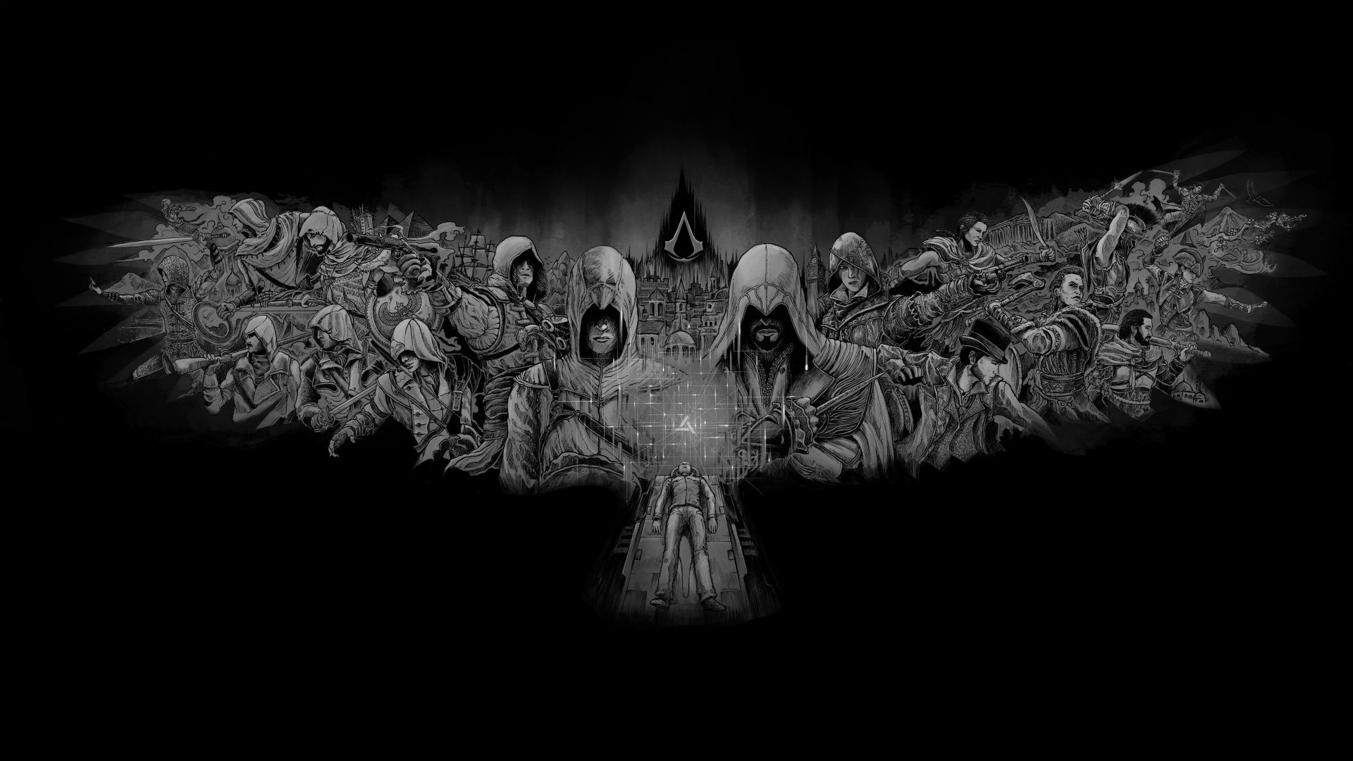 1920x1080 Assassin's Creed All Character Monochrome Wallpaper, HD Games 4K Wallpaper, Image and Background