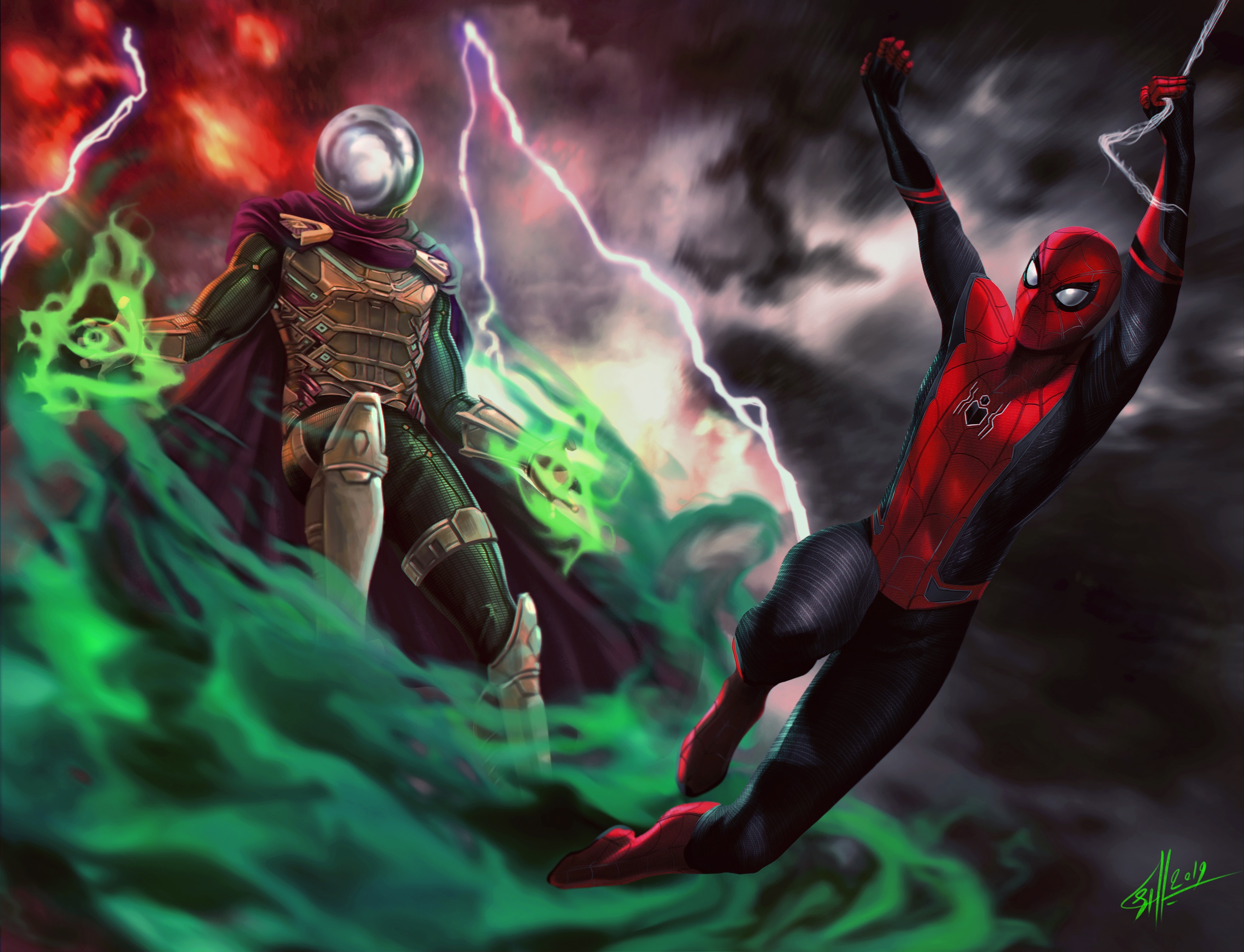 2926x2240 Wallpaper art, Jake Gyllenhaal, Peter Parker, Spider Man, Tom Holland, Mysterio, Spider Man:Far from home for mobile and desktop, section фильмы, resolution 2926x2240
