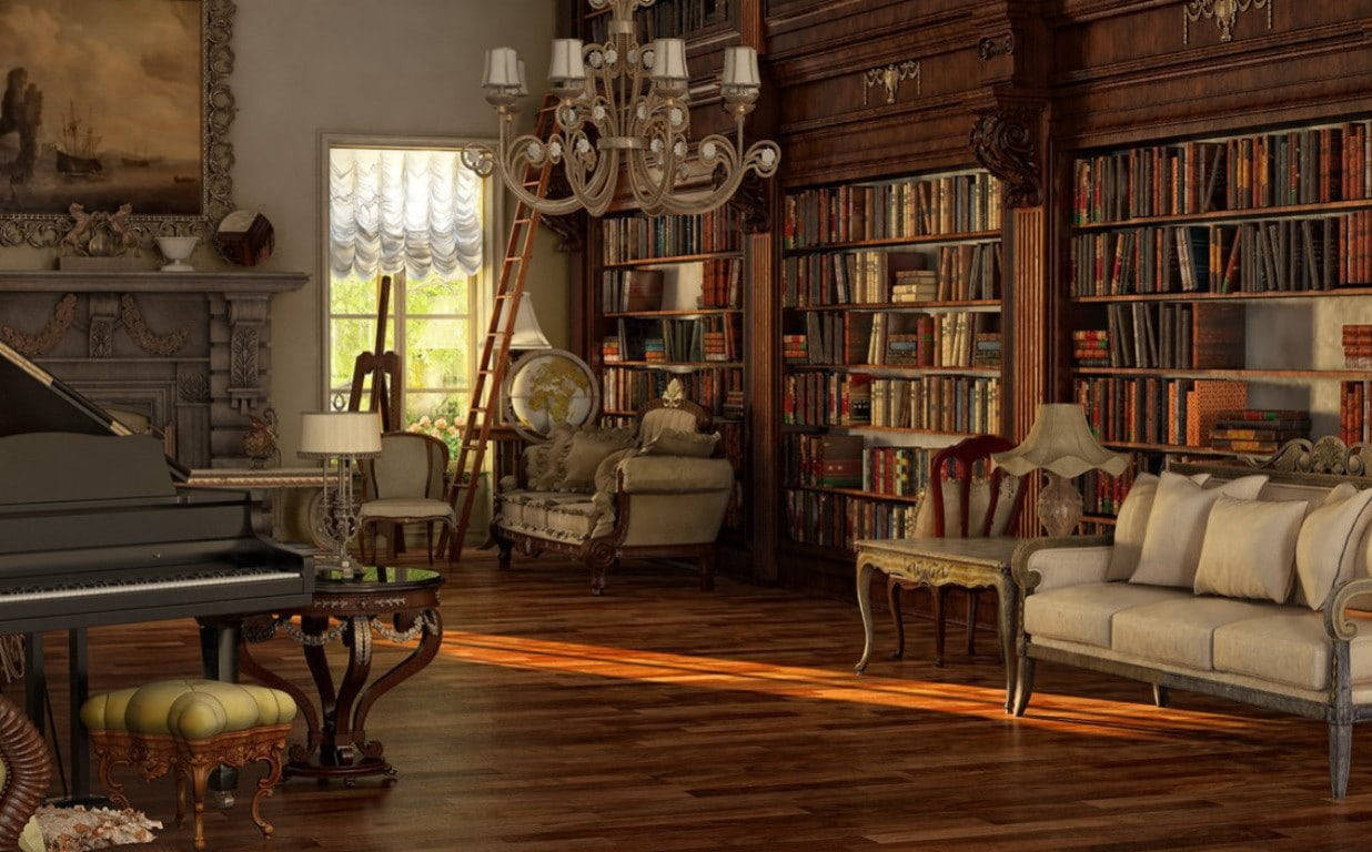 1236x768 Download Victorian Home Library Wallpaper