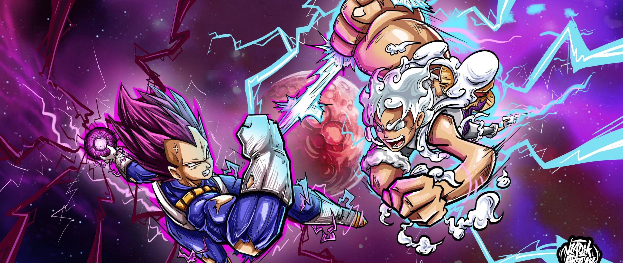 2560x1080 Vegeta Ultra Ego vs Luffy Gear 5 4K Wallpaper