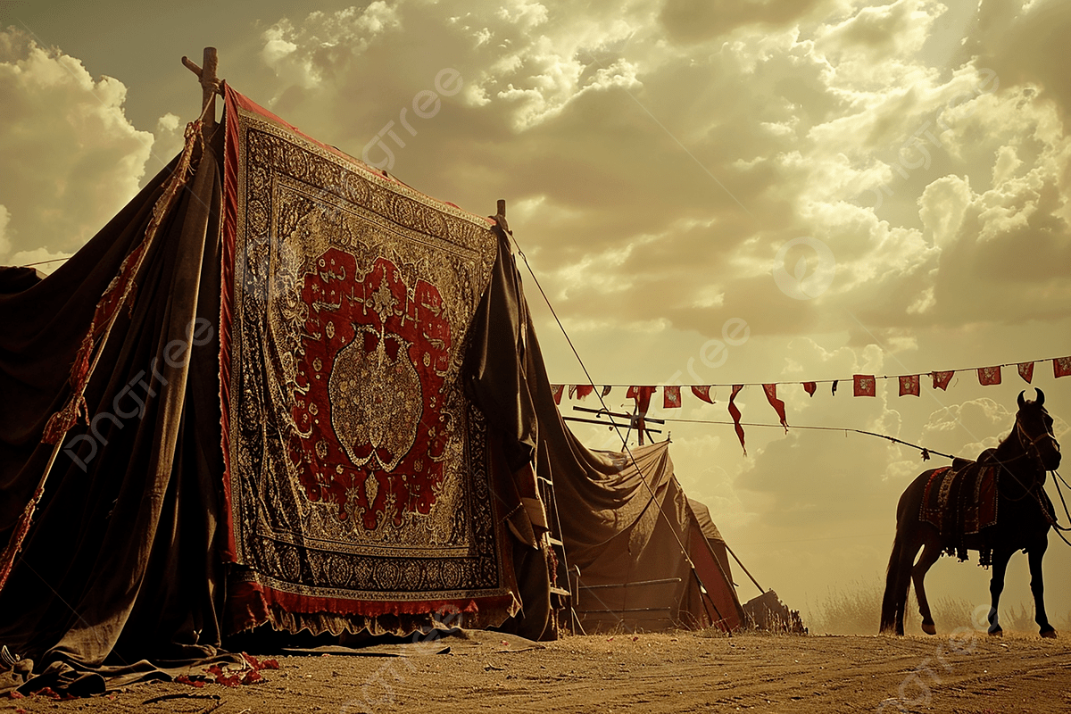 1200x800 Cute Ashura Day Imam Hussain S Tent And Horse Next To His Big Flag, Ashura, Celebration, Background Background Image And Wallpaper for Free Download