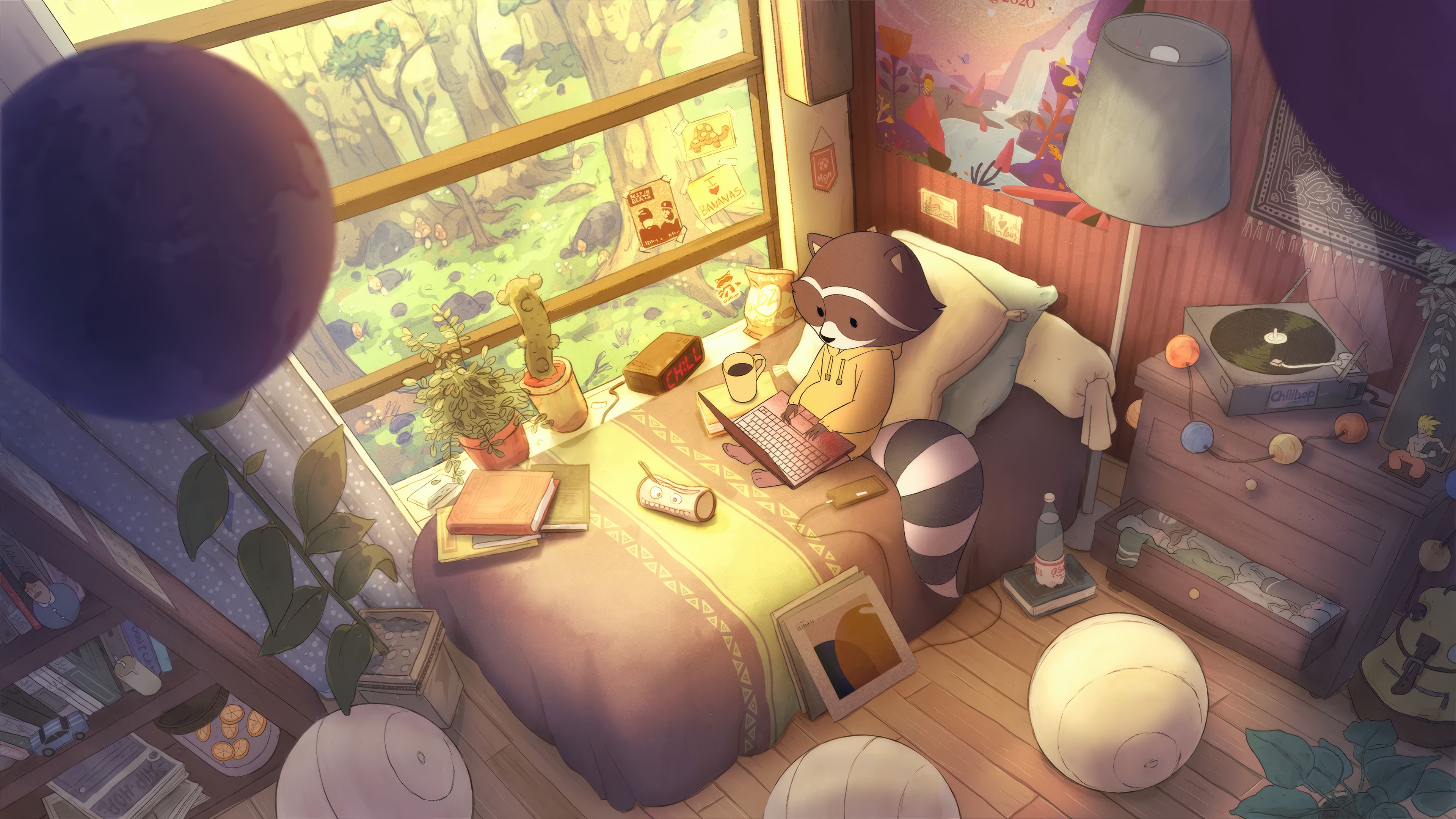 3840x2160 Lofi Bedroom Raccoon Wallpaper 4K HD PC c