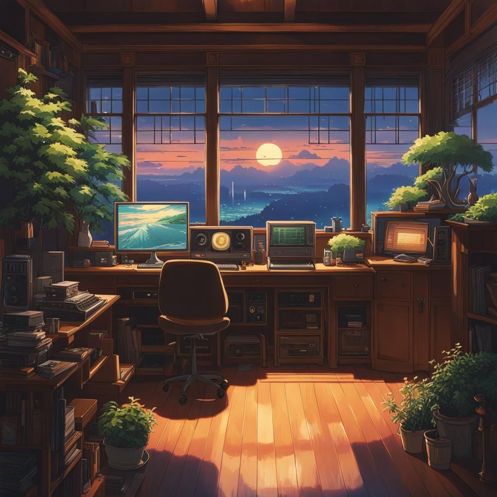 1024x1024 Lofi Room Hip Hop Radio in Anime Key Visual Style