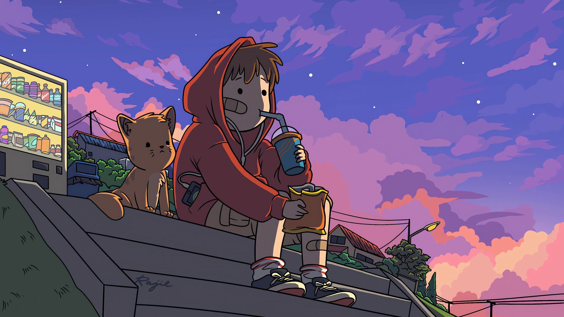 1920x1080 Chill LoFi Cartoon Desktop Wallpaper HD