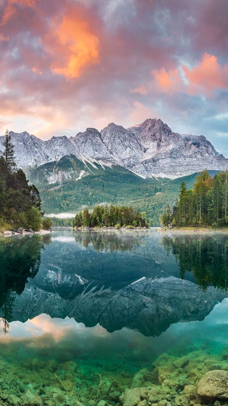 736x1308 Mountain Peak Zugspitze, Summer Day At Lake Eibsee, Garmisch Partenkirchen, Bavaria, Germany. Windows Spotlight Image