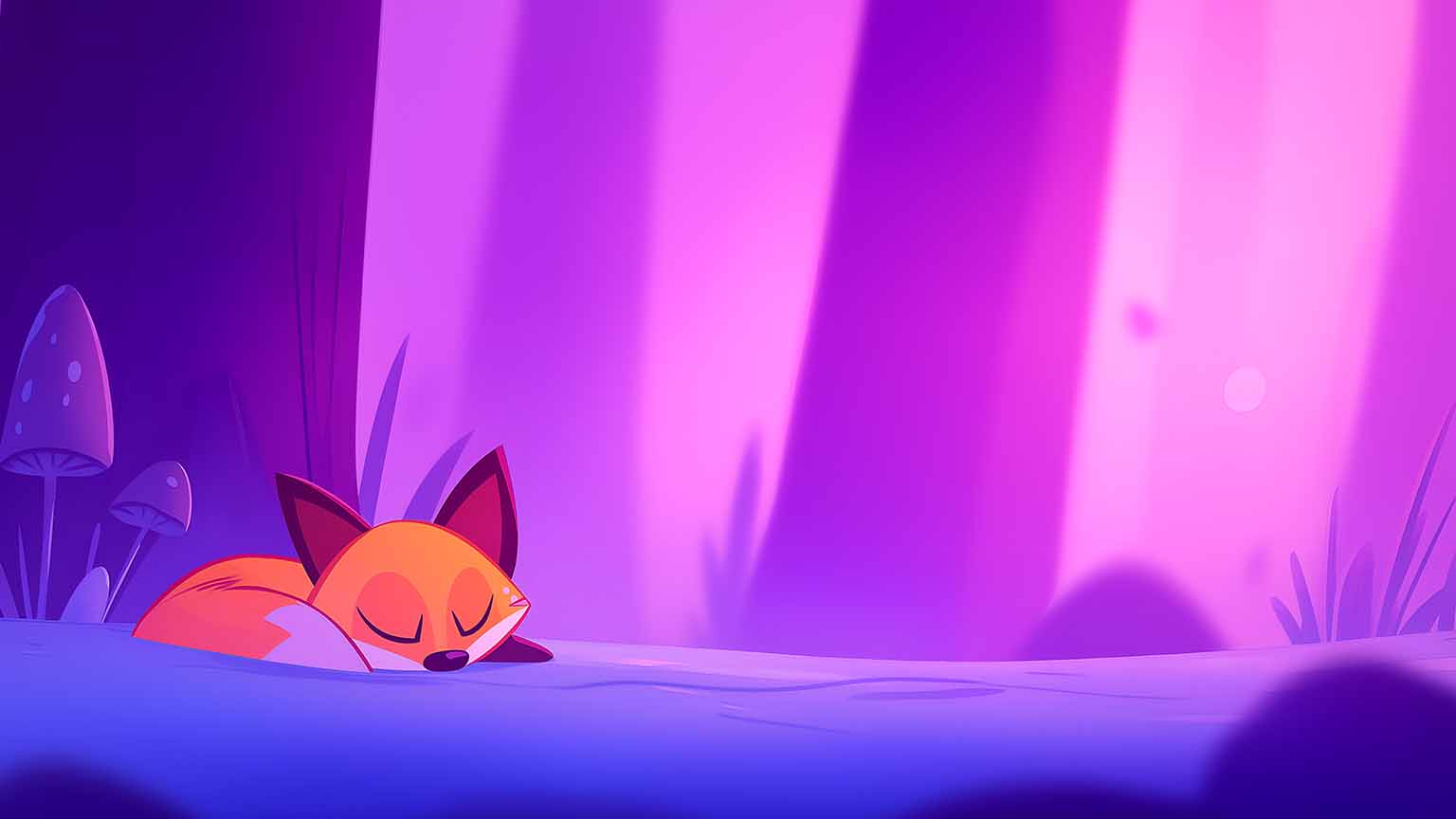 1536x864 Cozy Fox Sleeping in a Pink Fantasy Forest Desktop Wallpaper