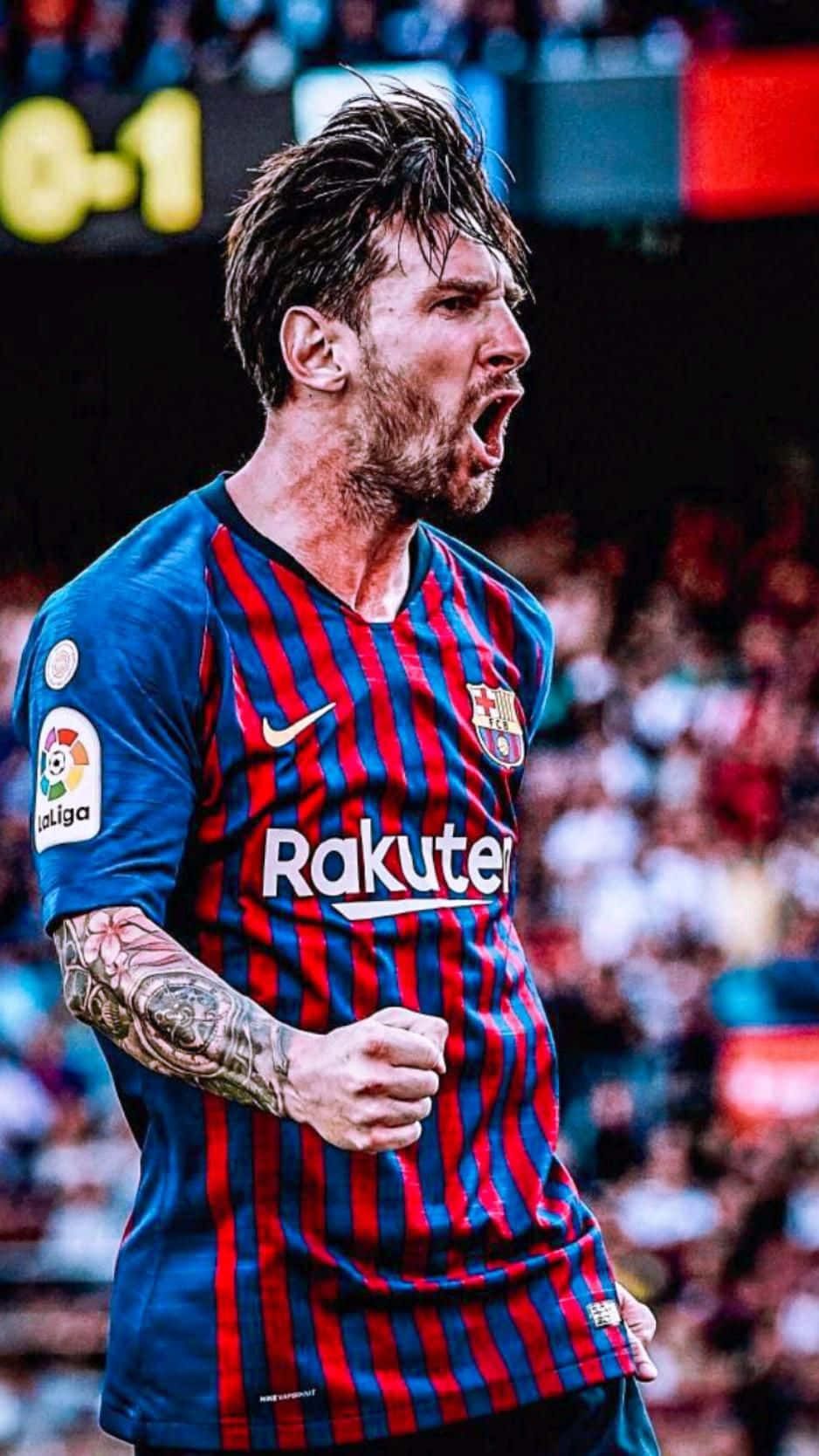 938x1668 Download Football Star Lionel Messi Struts His Stuff on the Pitch Wallpaper