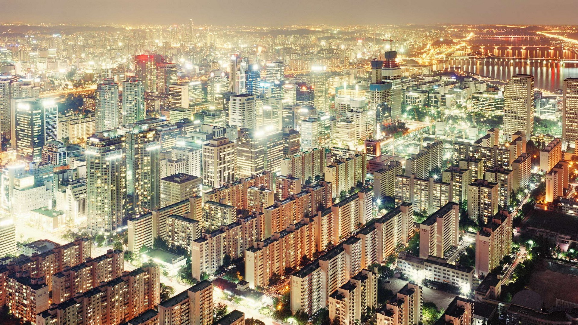 1920x1080 Wallpaper South Korea, South Korea, The view from the top, night city lights, Single for mobile and desktop, section город, resolution 1920x1080