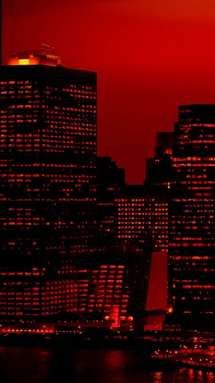736x1308 Dark Red Wallpaper: City Lights at Night. Red and black city skyline, Red city aesthetic wallpaper, Red and black wallpaper