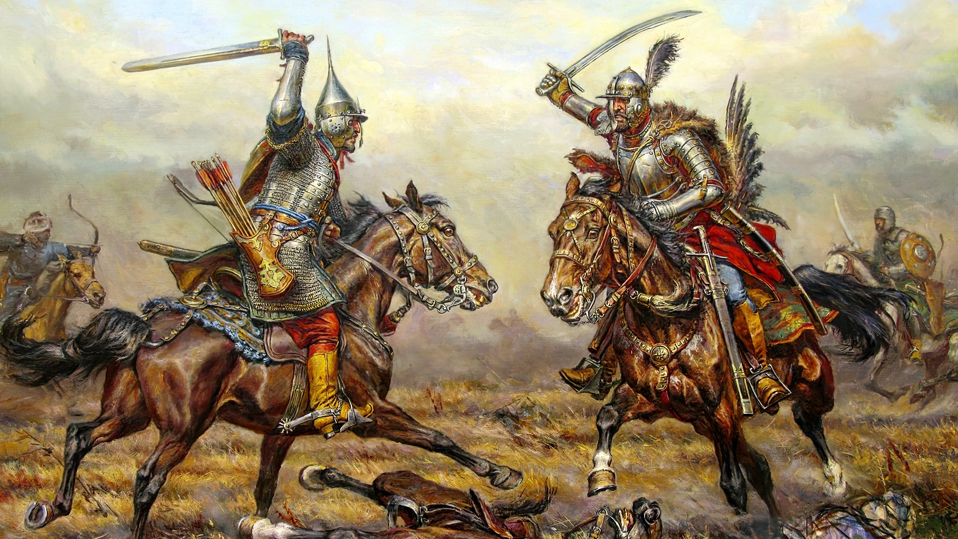 1920x1080 Wallpaper horse, armor, warrior, battle, pole, hussars, Rusich for mobile and desktop, section оружие, resolution 1920x1080