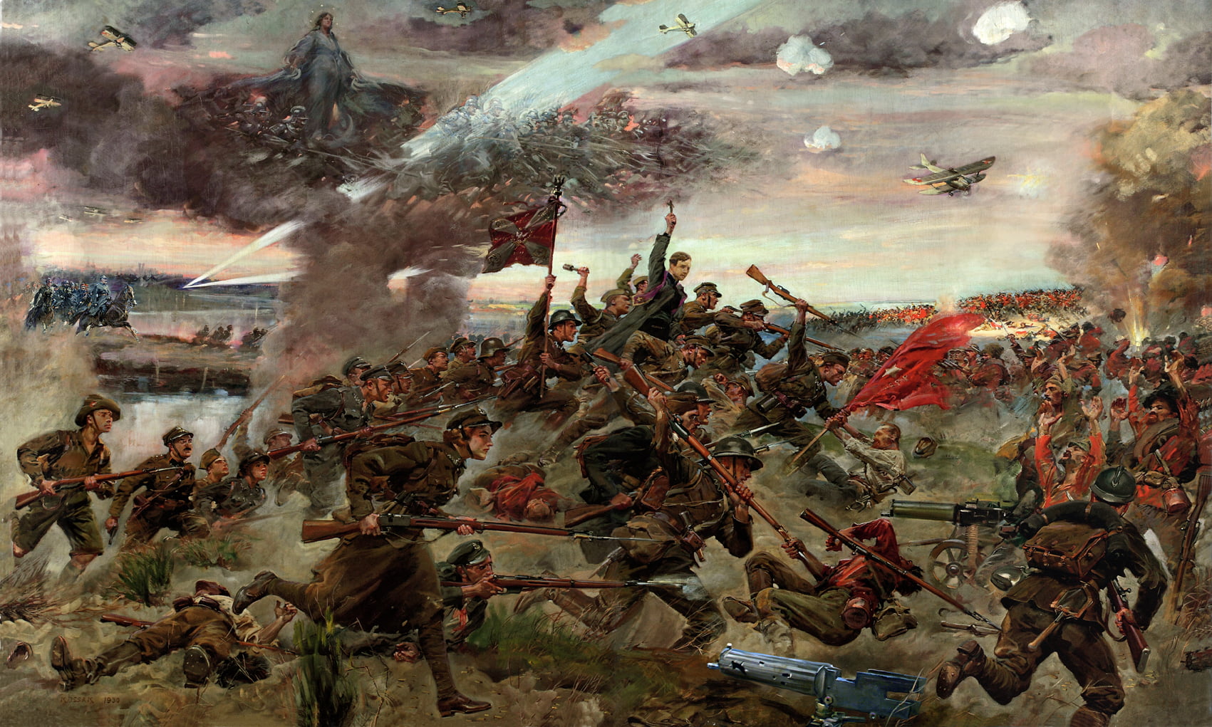 1701x1021 Men holding rifle with angels above painting, battlefields, classical art, Poland, Winged Hussars HD wallpaper